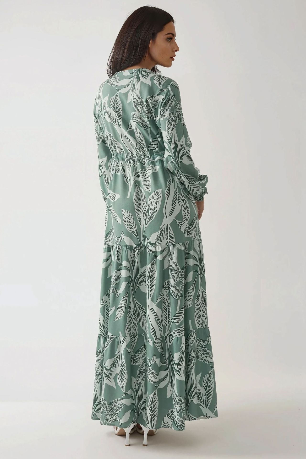 Printed Long Sleeve Viscose Maxi Dress 