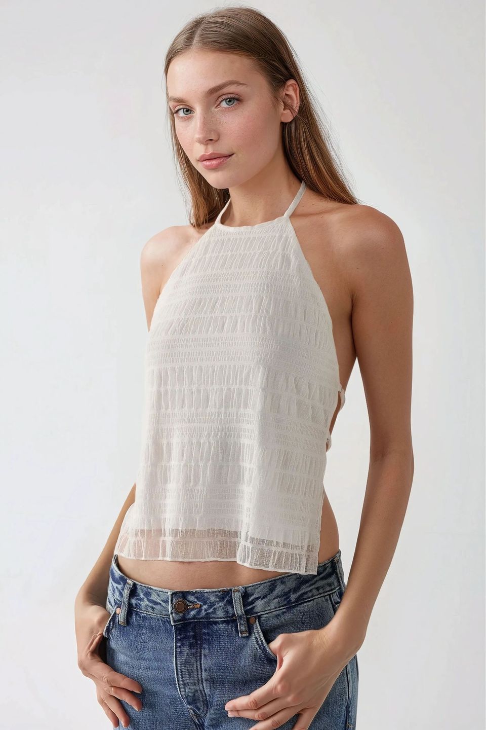 Textured Halter Neck Fitted Top