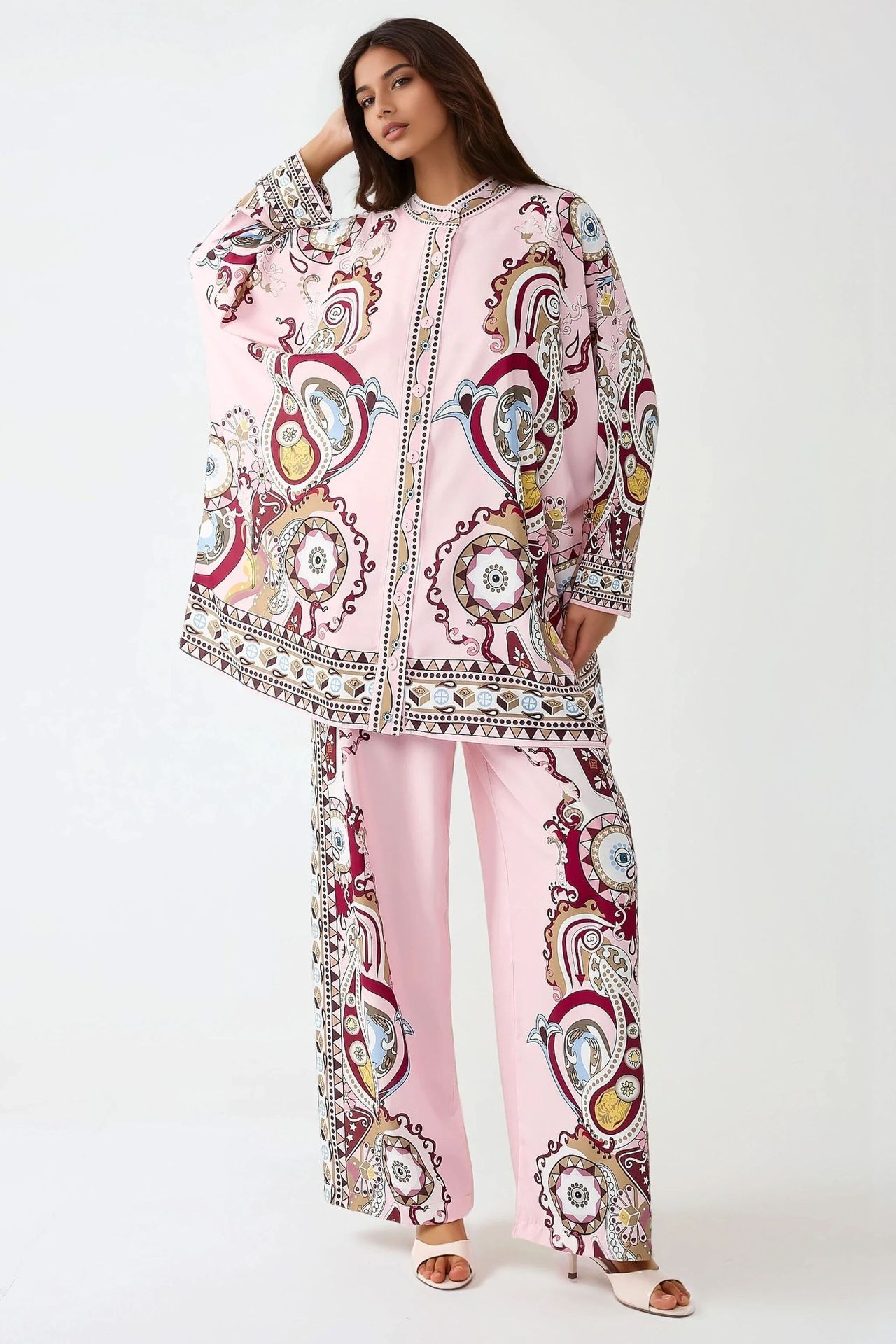 Printed Shrt & High Waist Wide Leg Two-Piece Set