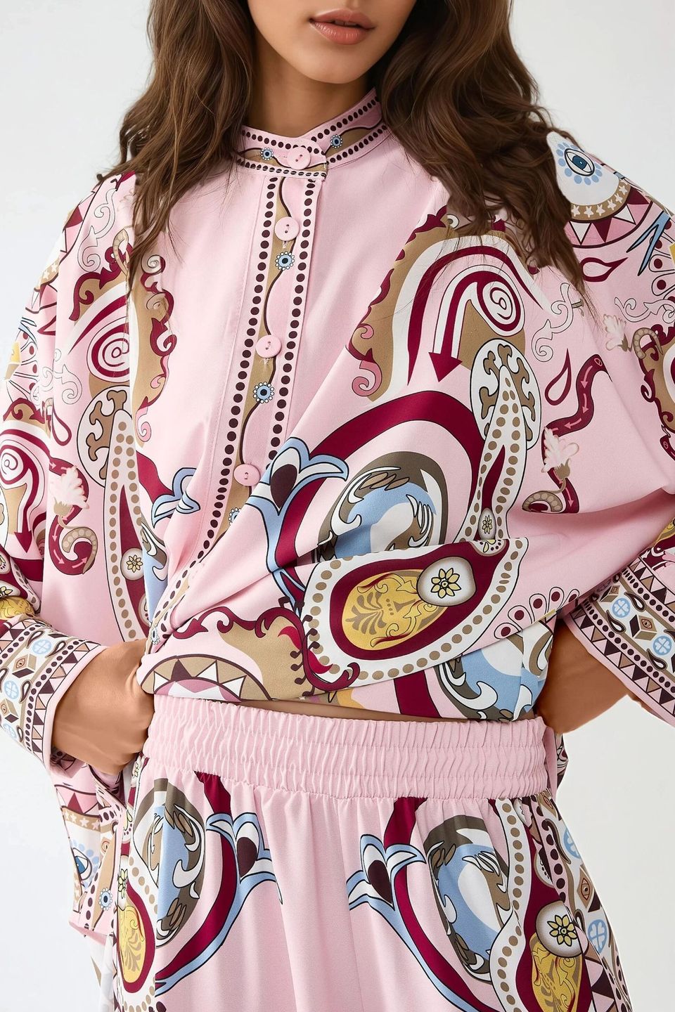 Printed Shrt & High Waist Wide Leg Two-Piece Set