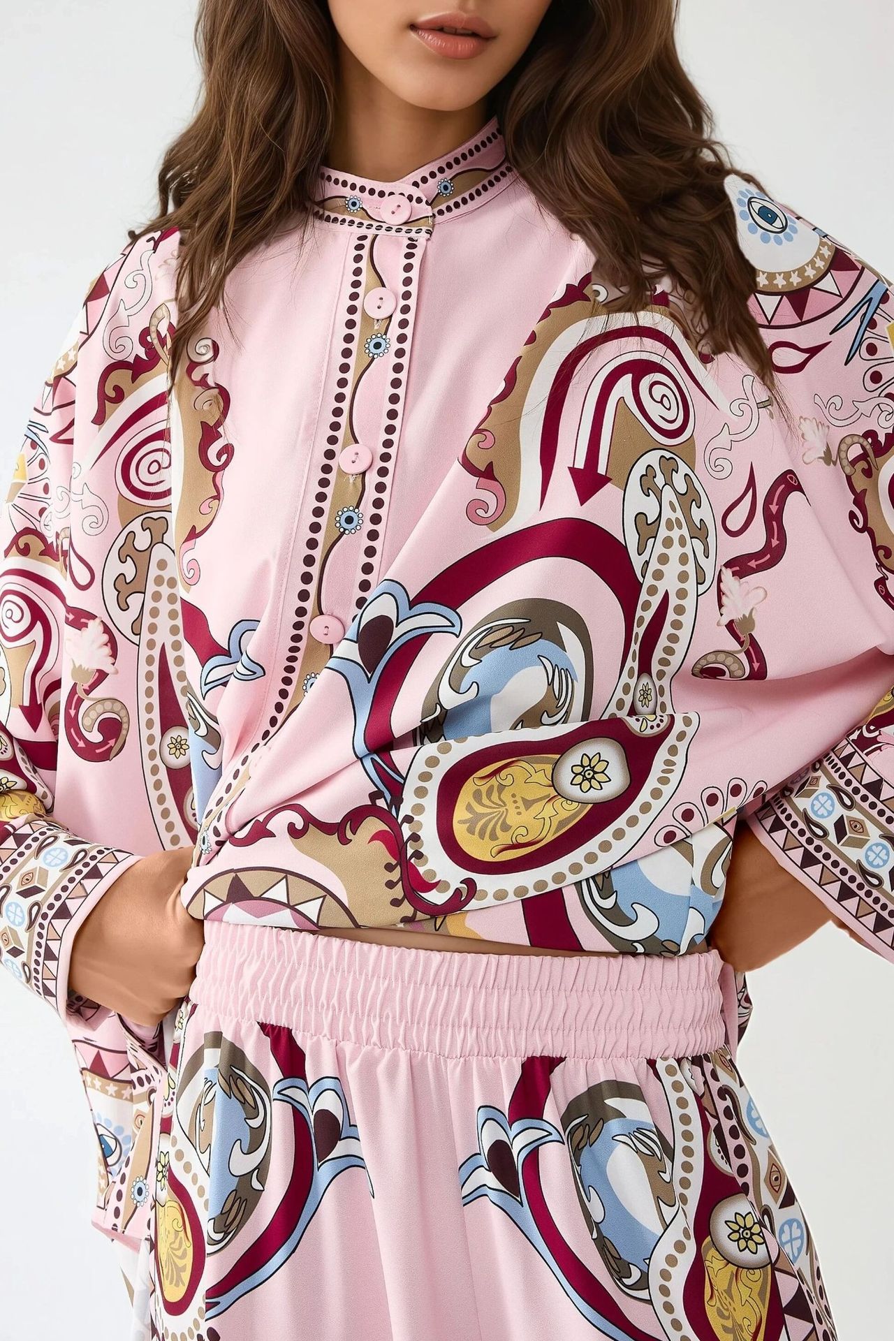 Printed Shrt & High Waist Wide Leg Two-Piece Set