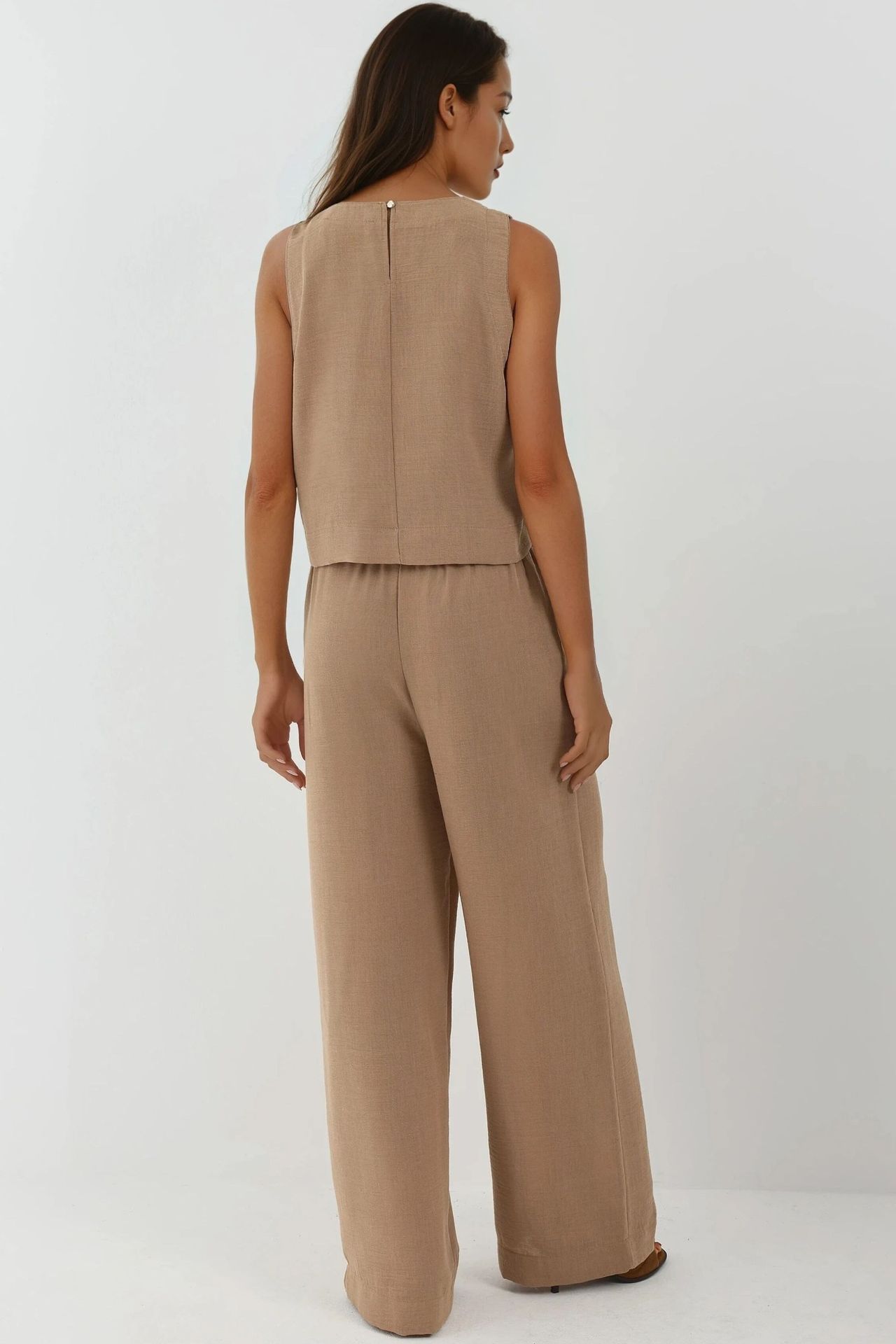 Linen Feel Blouse & Elastic Waist Pants Two-Piece Coord Set 4