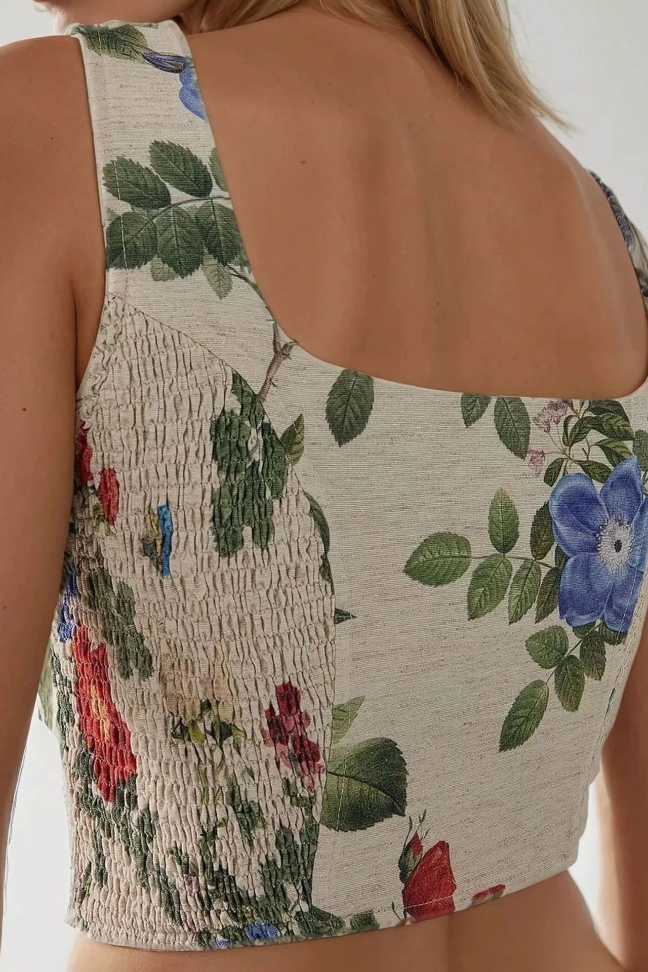 Square Collar Flower Print Crop Top