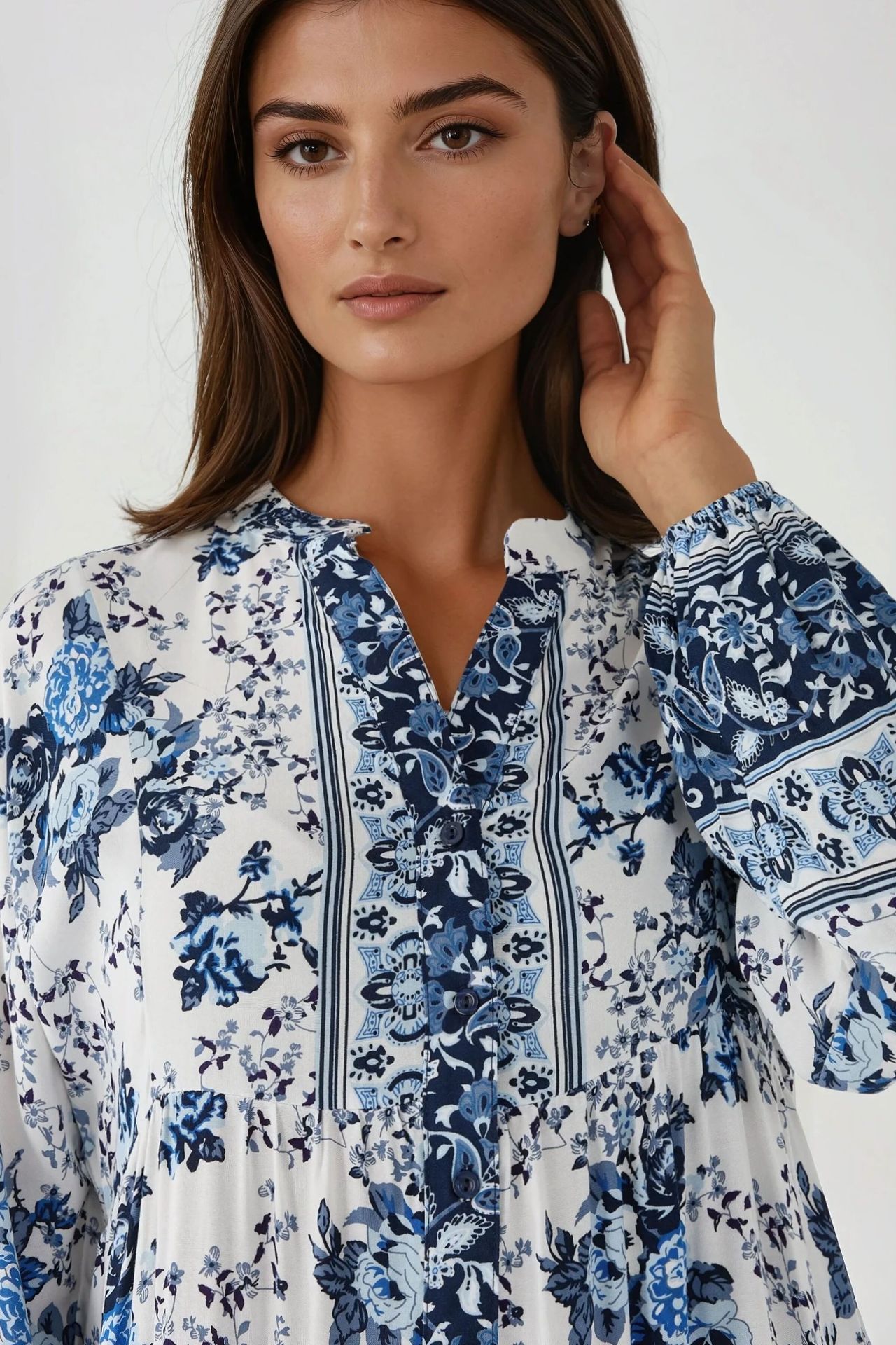 Printed Long Sleeve Viscose Maxi Dress 