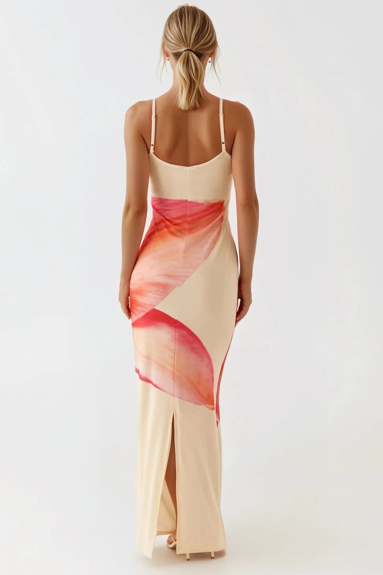 Square Collar Bodycon Maxi Dress with Floral Print