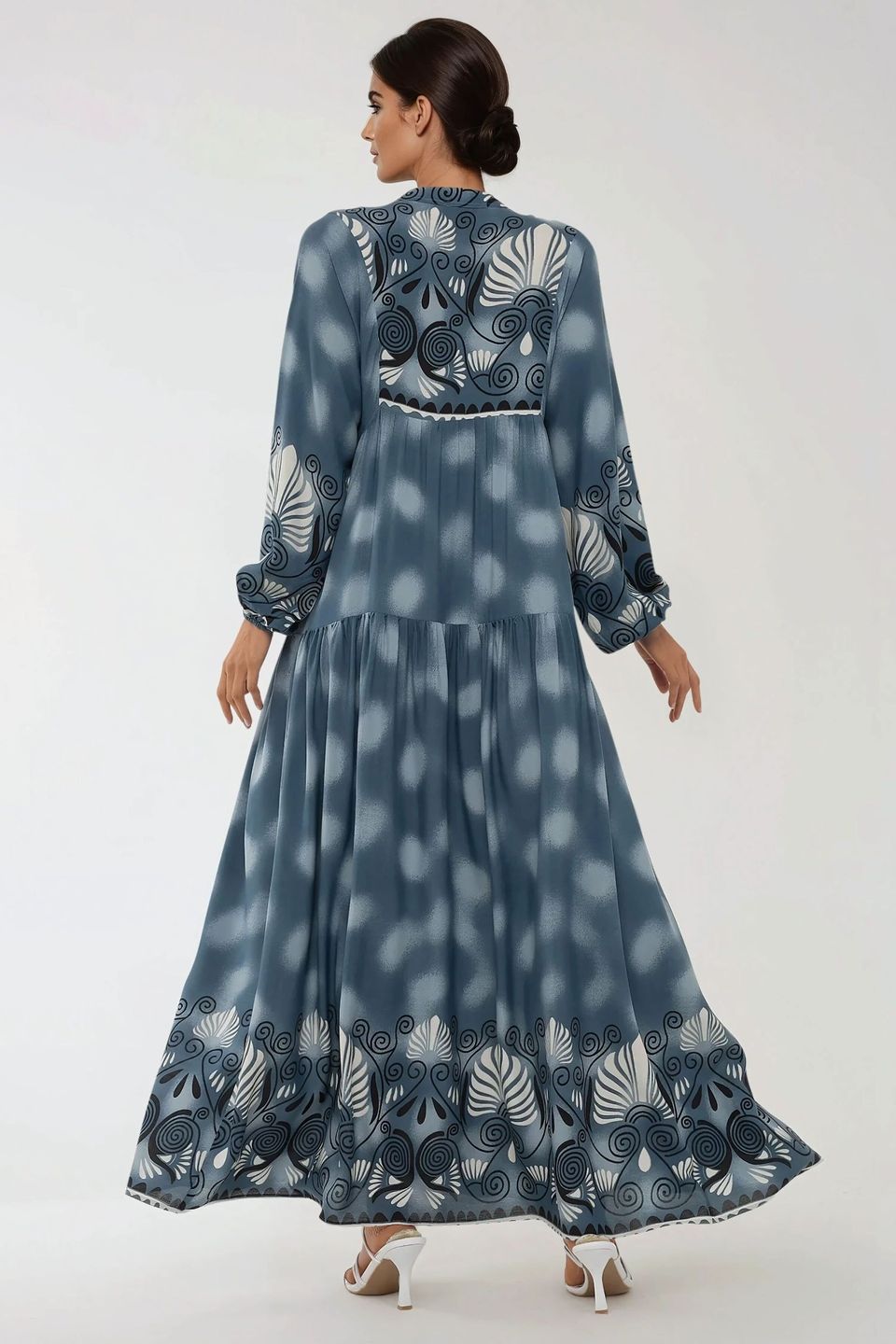 Printed Long Sleeve Viscose Maxi Dress 