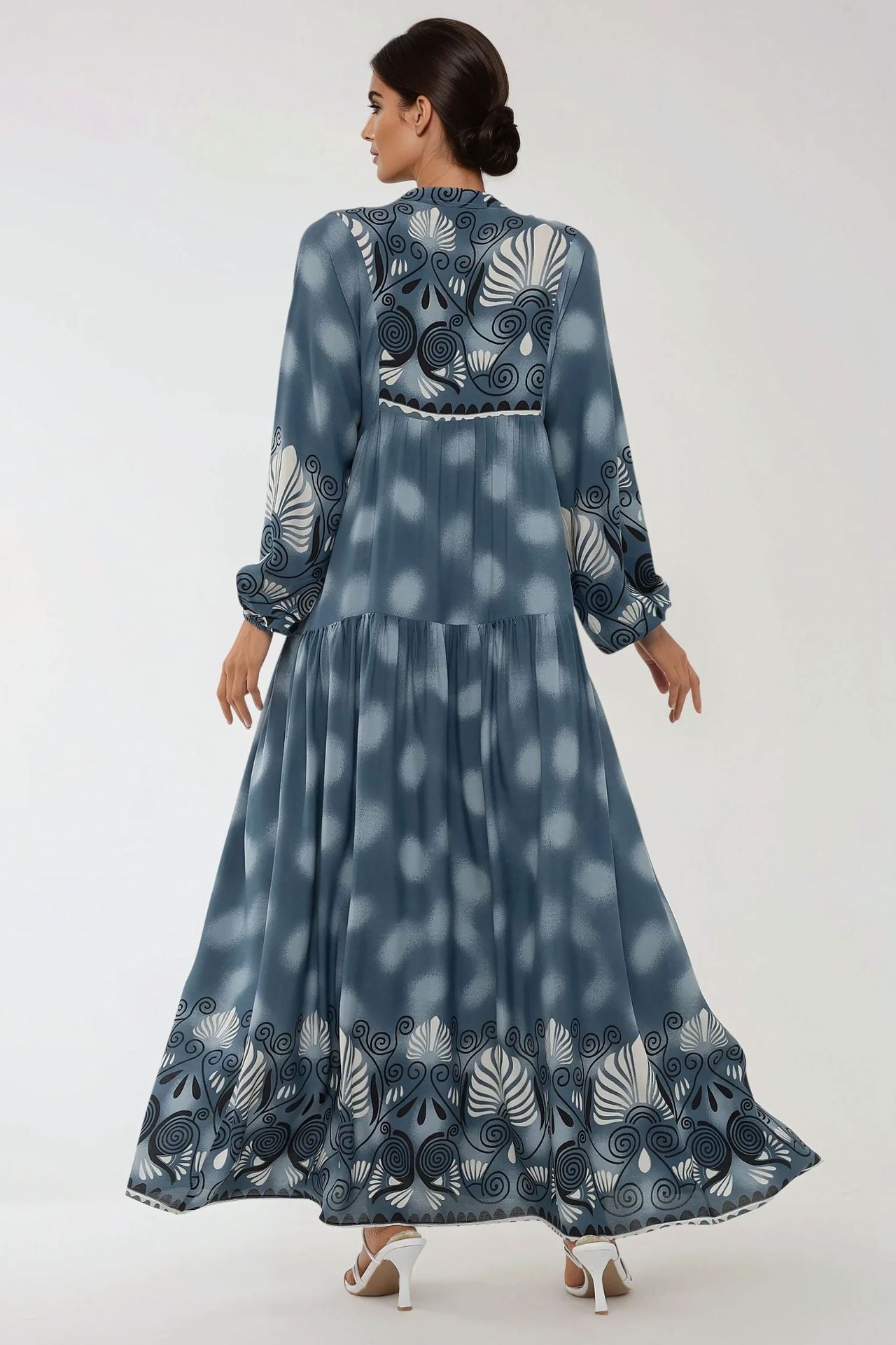 Printed Long Sleeve Viscose Maxi Dress 