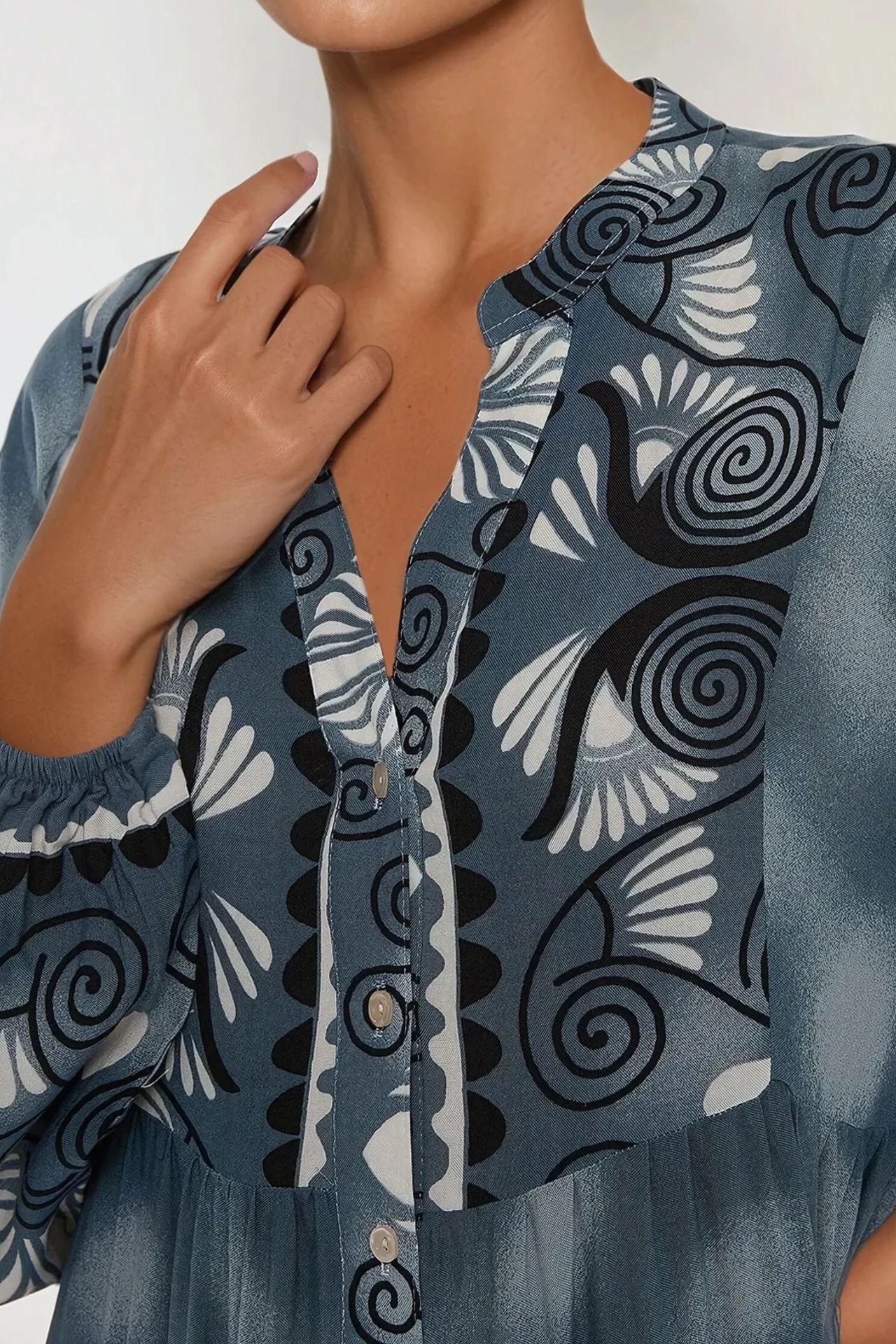 Printed Long Sleeve Viscose Maxi Dress 