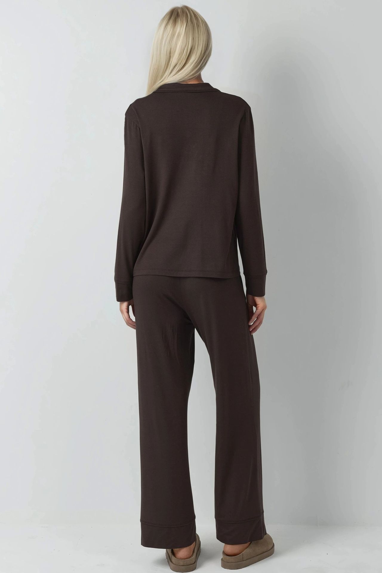 Button-Up Long Sleeve Pajama Set with Shirt Collar 4