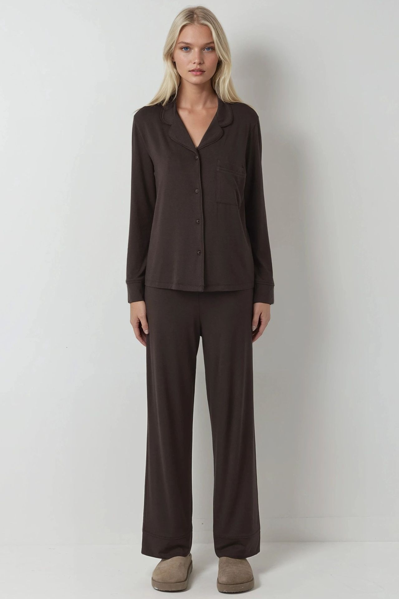 Button-Up Long Sleeve Pajama Set with Shirt Collar 7
