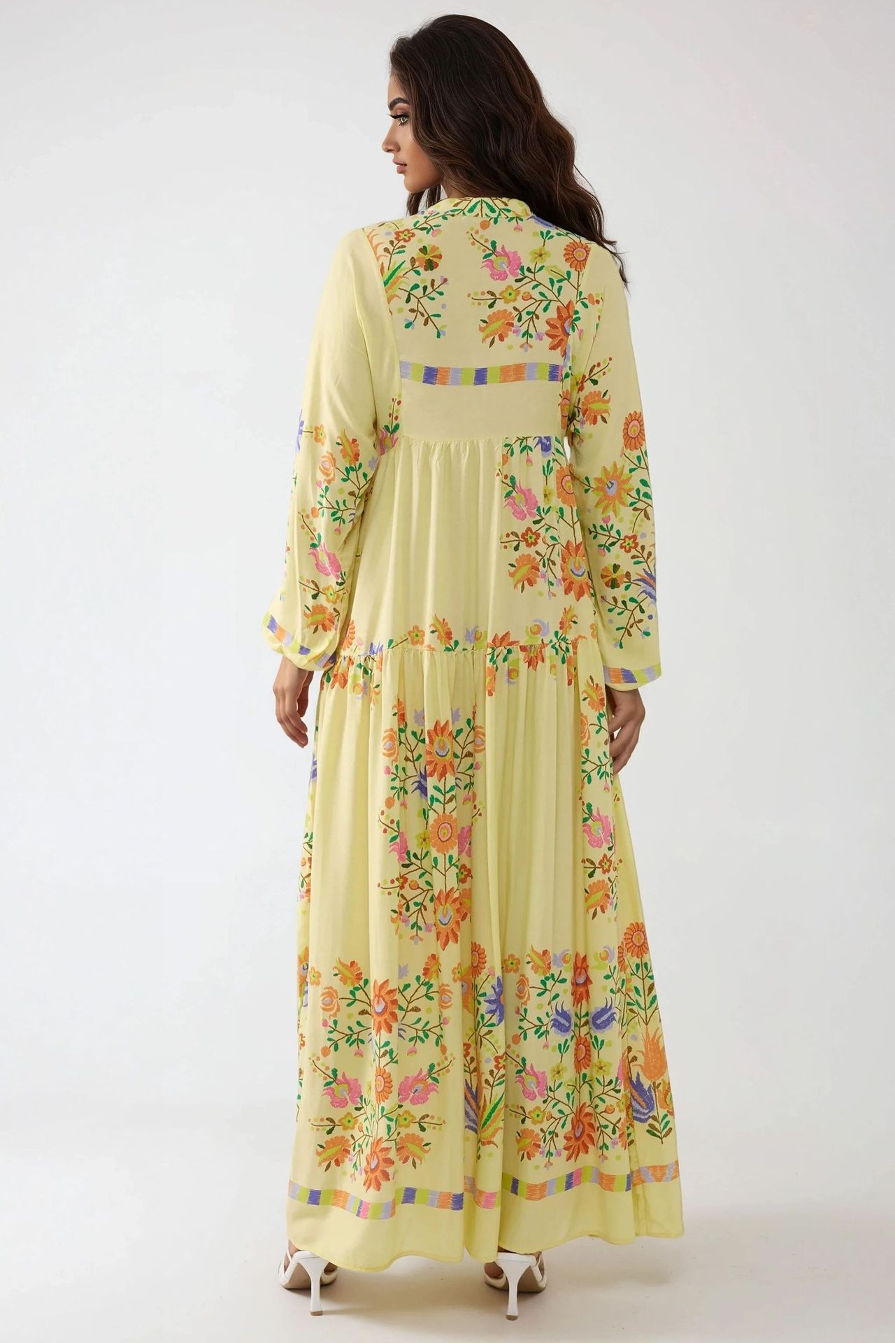 Printed V-Neck Maxi Dress with Button Detail