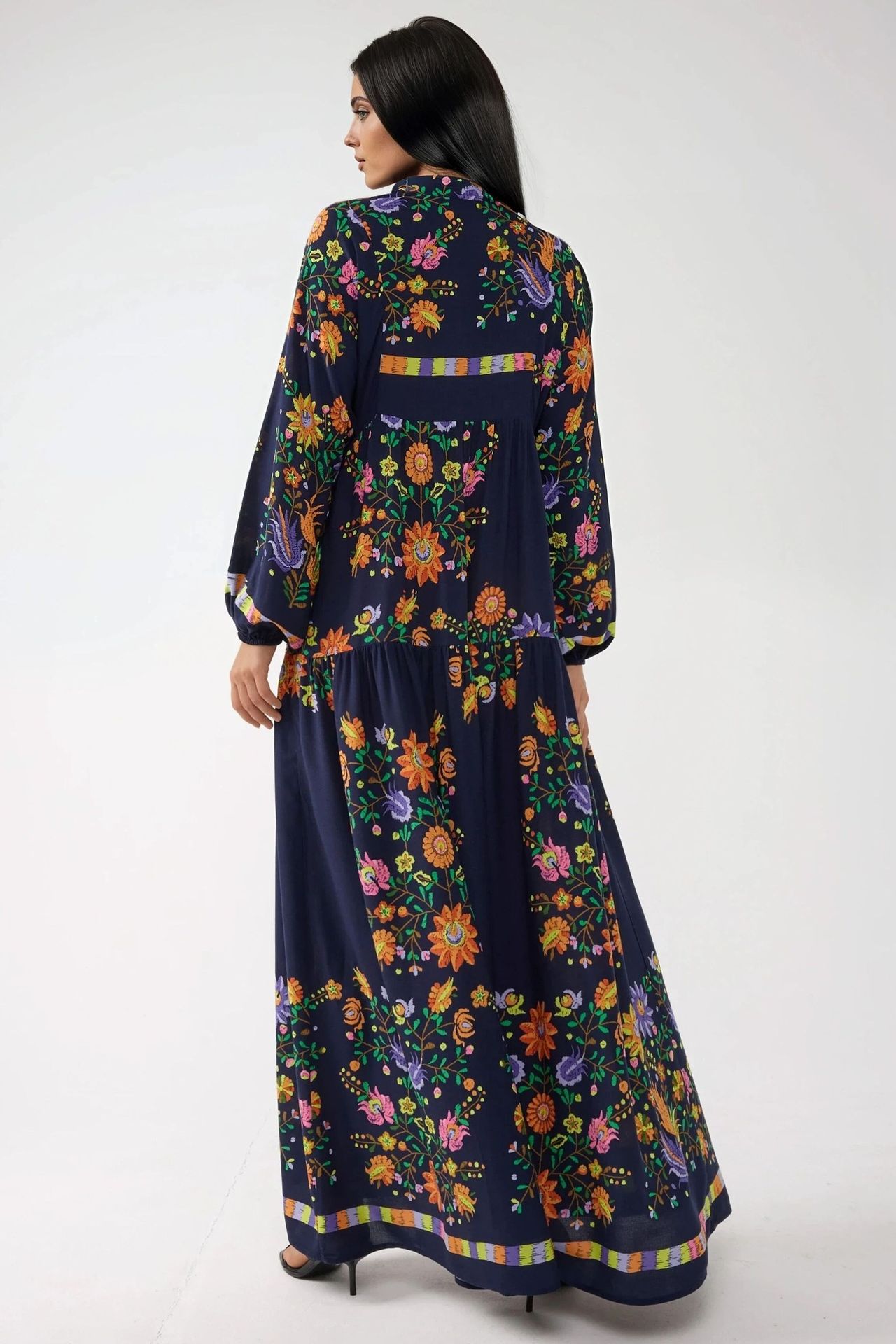 Printed V-Neck Maxi Dress with Button Detail