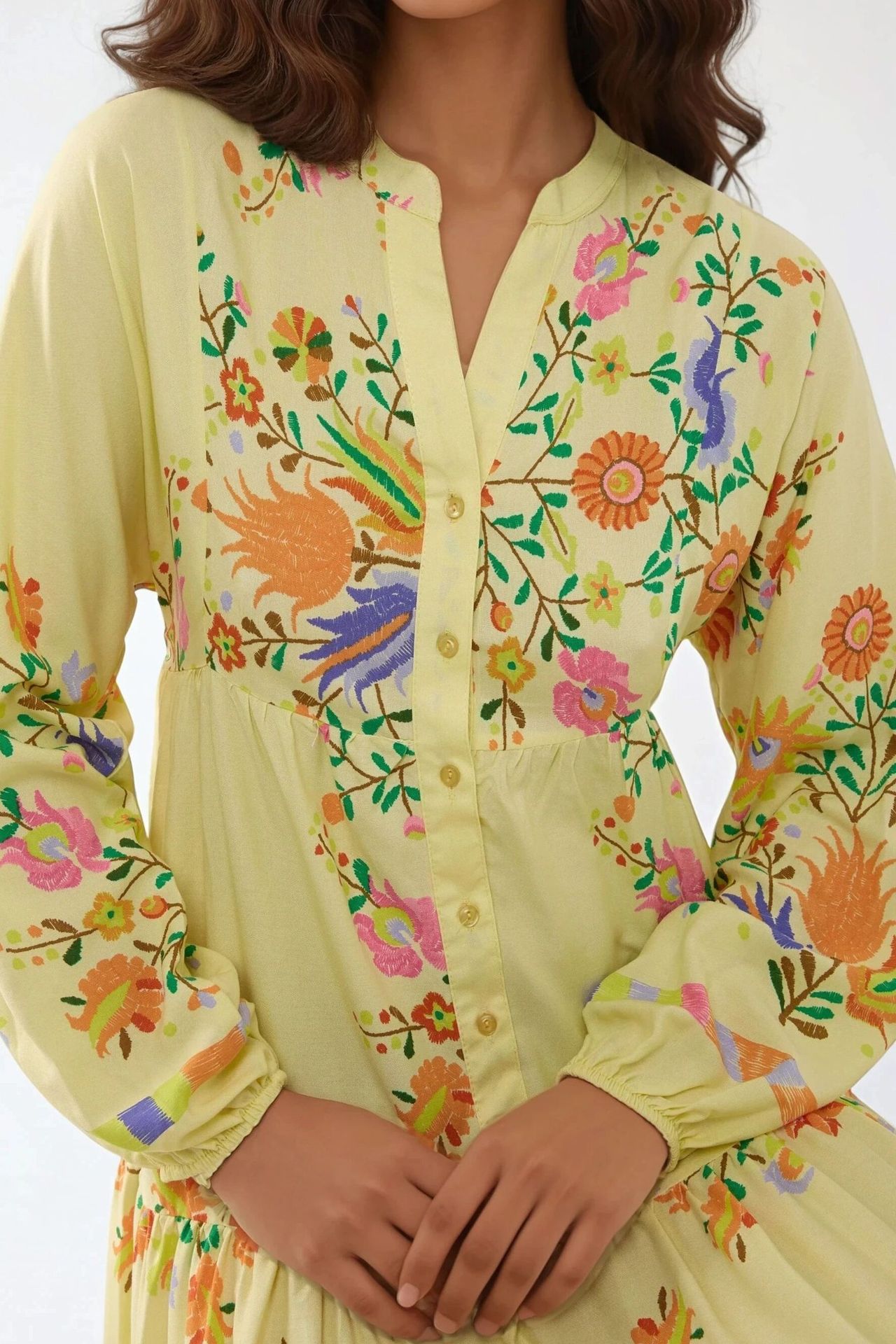Printed V-Neck Maxi Dress with Button Detail