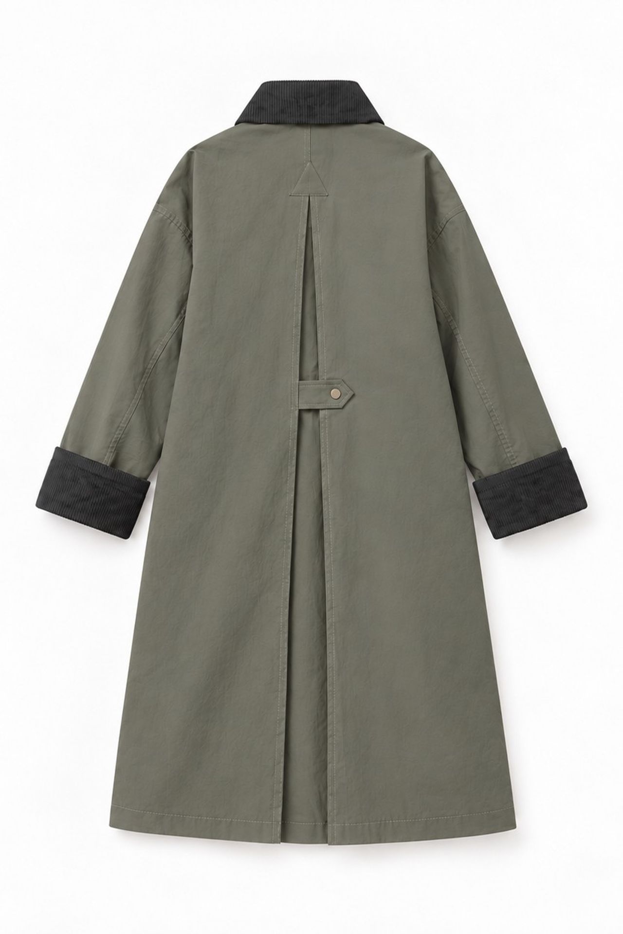 Oversized Long Trench Coat with Velvet Collar and Plaid Lining 4