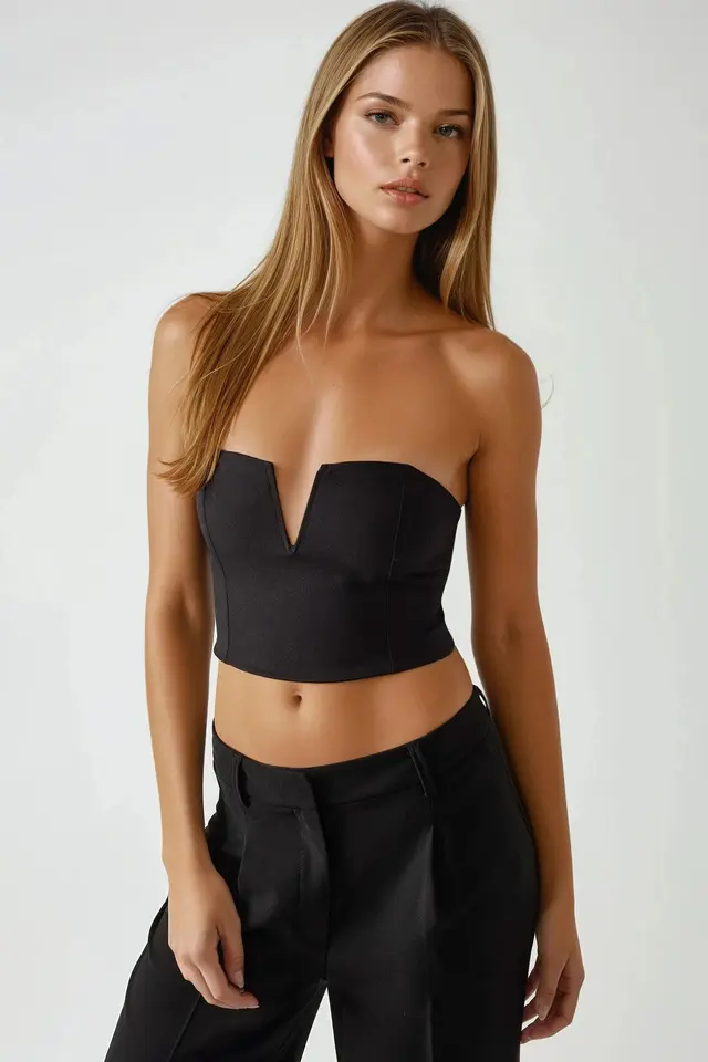 Strapless Fitted Crop Top with Back Gathering