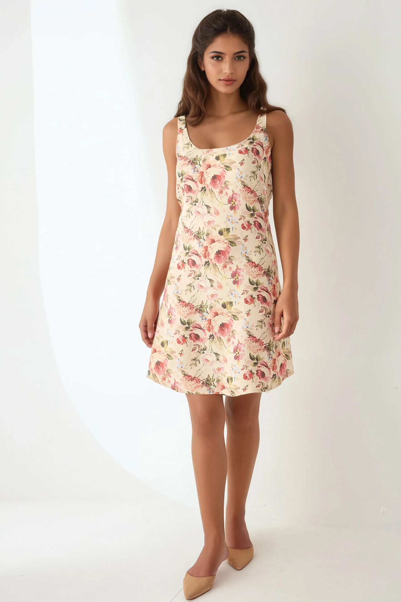 U Collar Printed Fitted Mini Dress