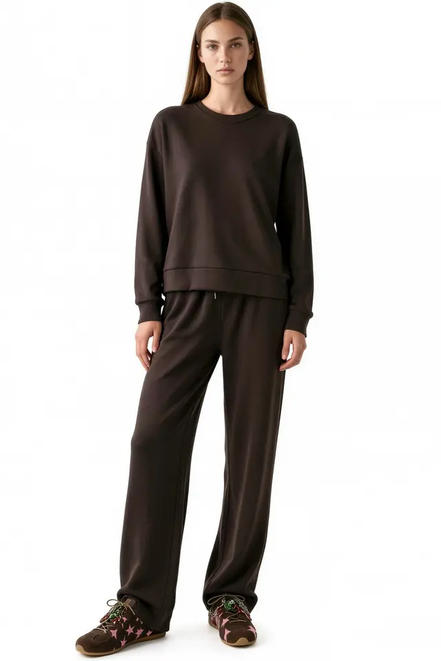 Modal Touch Basic Sweatshirt & Wide Leg Pants Two-Piece Coord Set