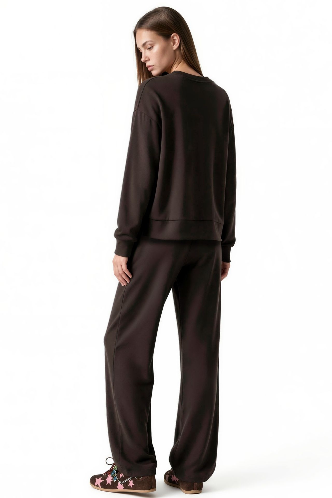Modal Touch Basic Sweatshirt & Wide Leg Pants Two-Piece Coord Set 3