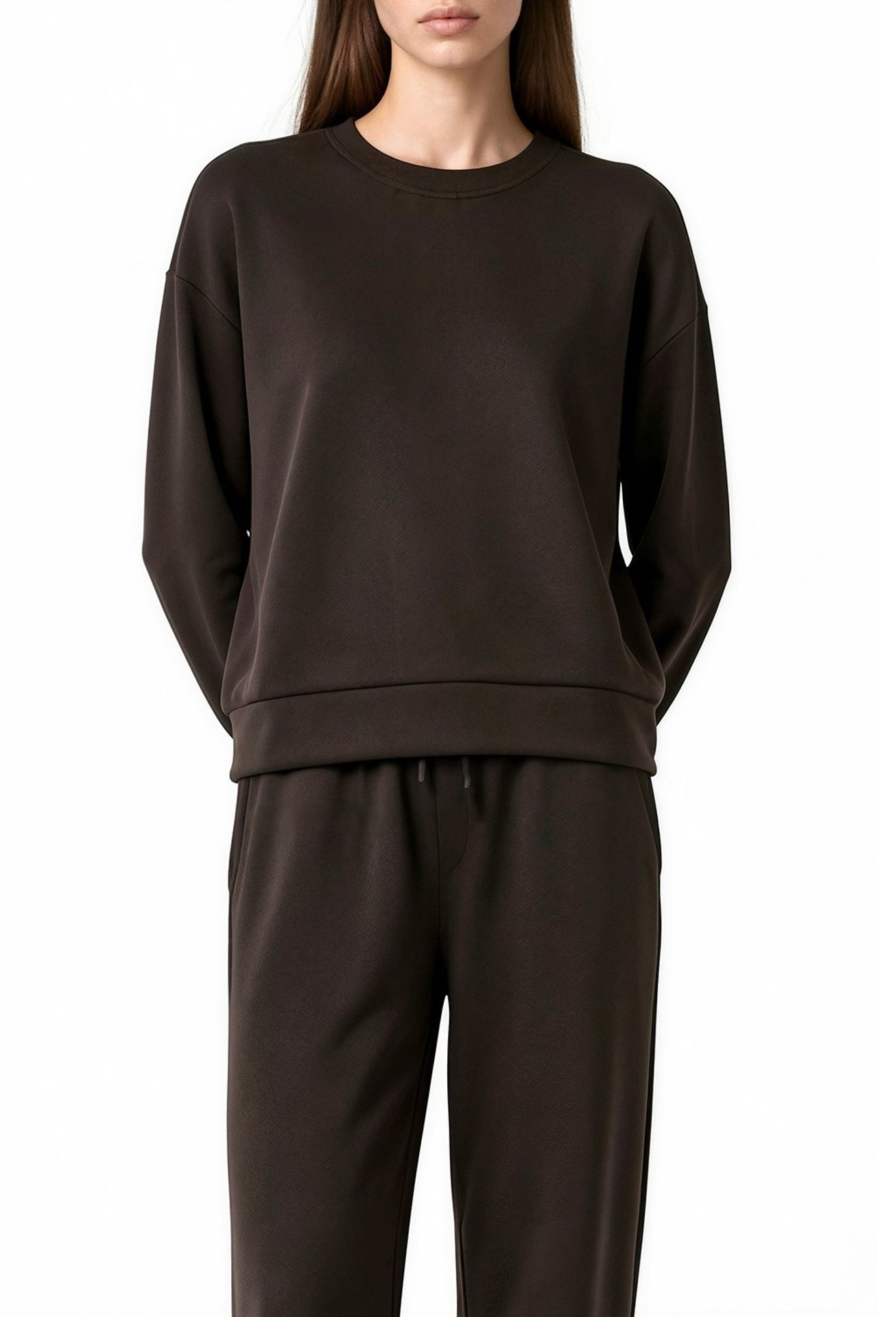 Modal Touch Basic Sweatshirt & Wide Leg Pants Two-Piece Coord Set 4