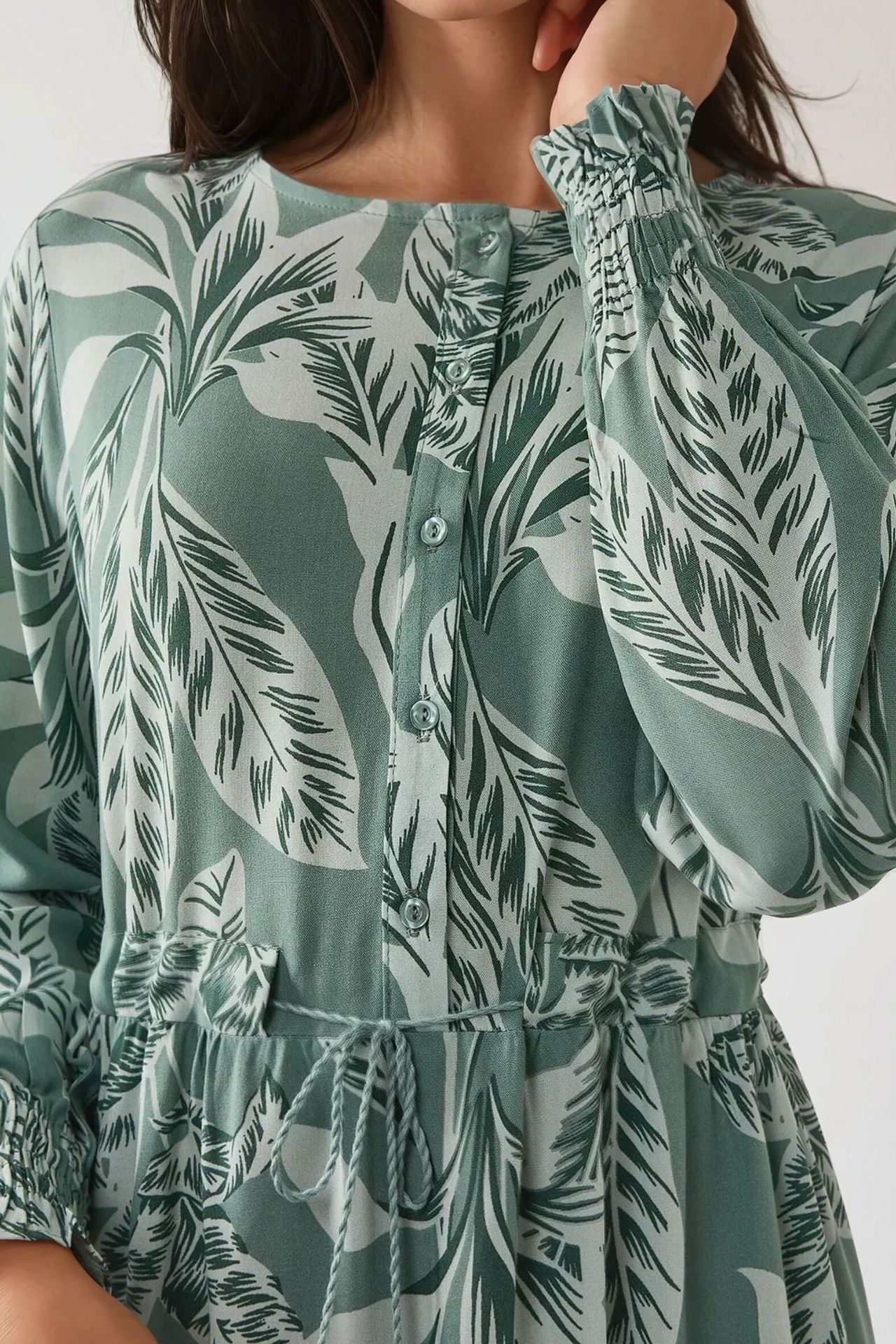 Printed Long Sleeve Viscose Maxi Dress 