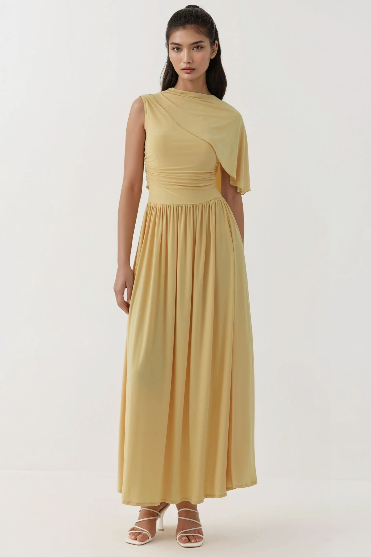 HiCCUP - Lemon Yellow Asymmetrical Collar Off-shoulder Maxi