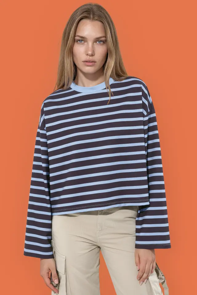 Boxy Fit Striped Long Sleeve T-Shirt