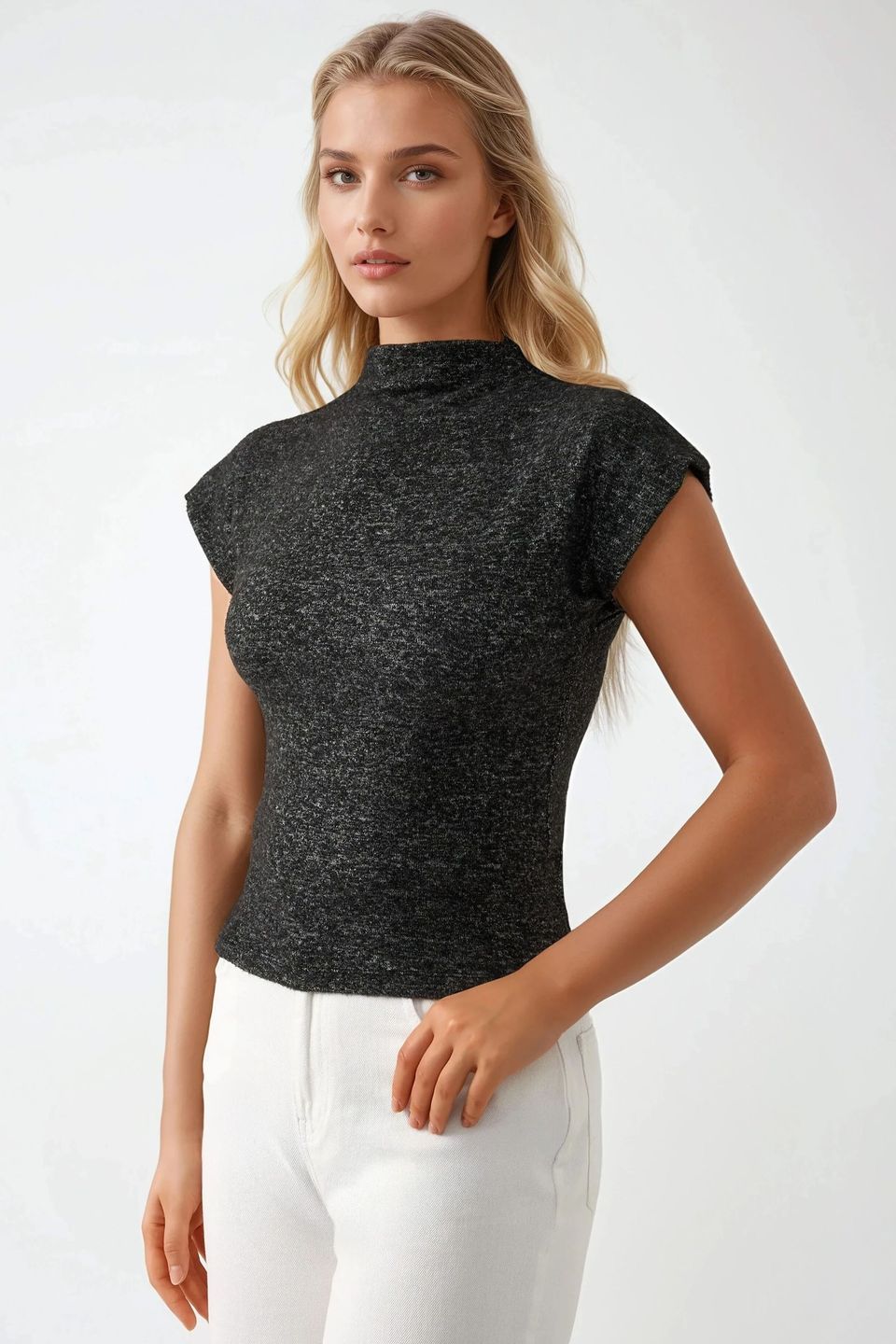 Textured Crew Neck Sleeveless Top