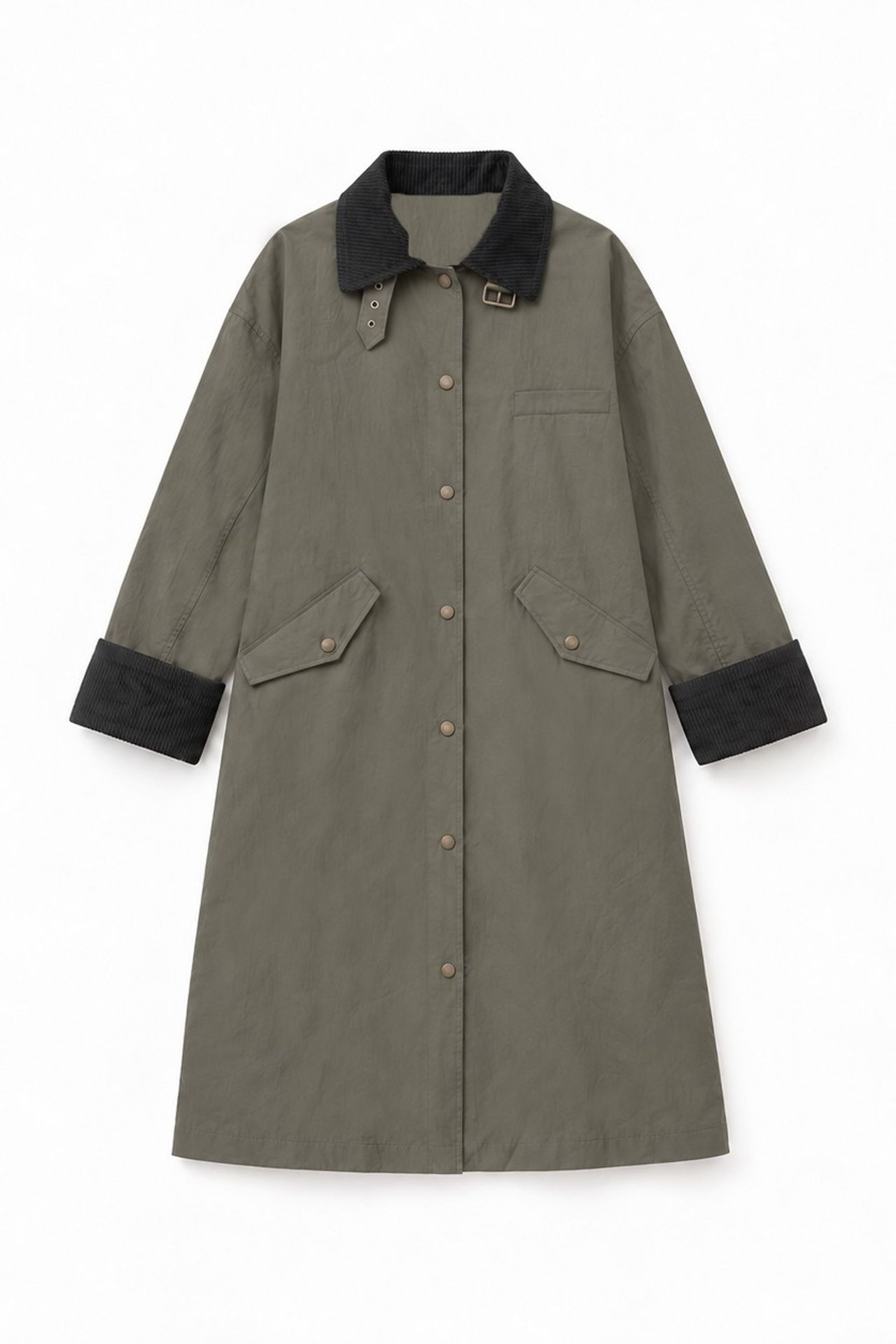 Oversized Long Trench Coat with Velvet Collar and Plaid Lining 2