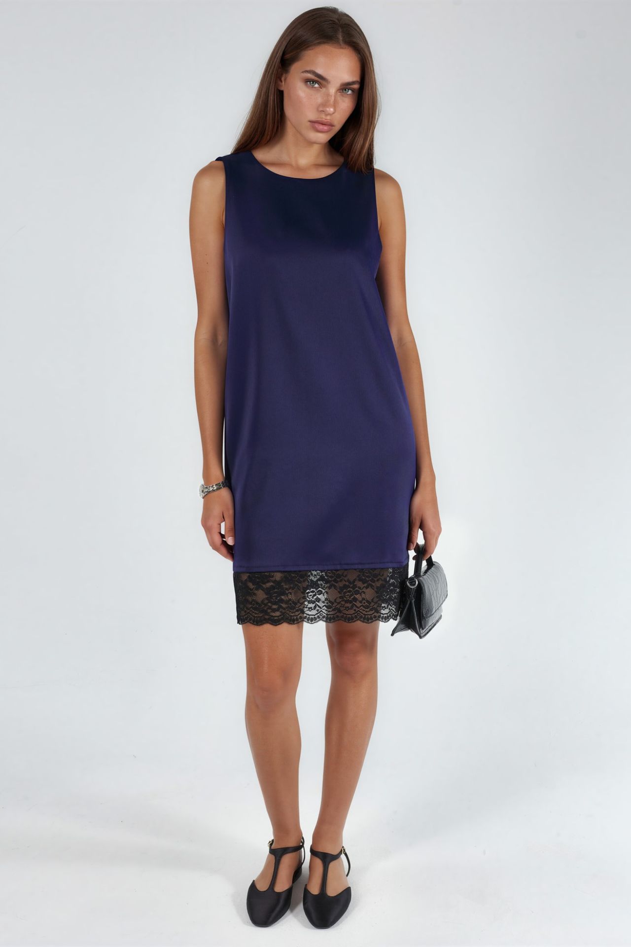 Satin Mini Dress with Lace Detail 4