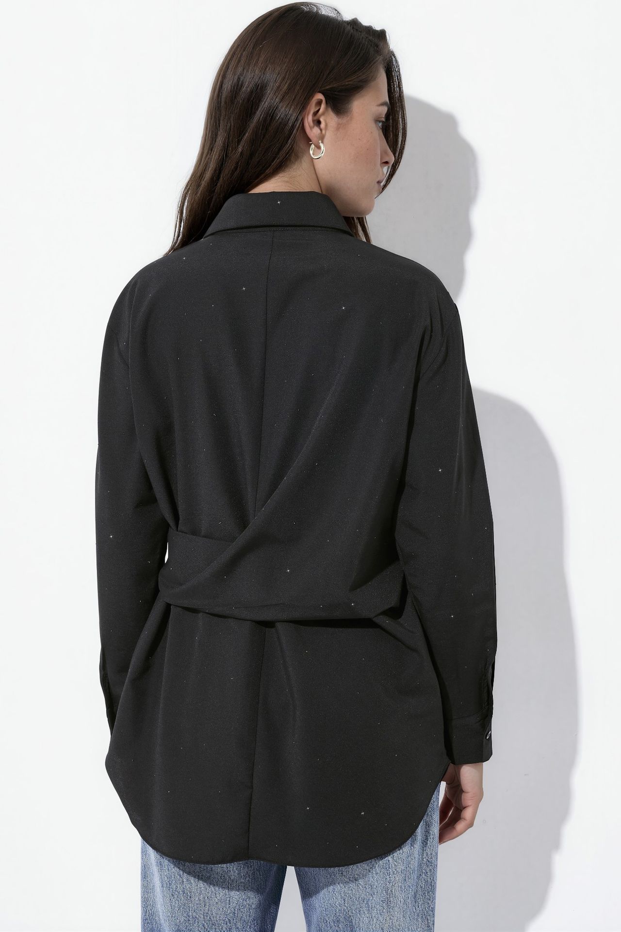Allover Rhinestone Embellished Shirt with Tie Detail 3