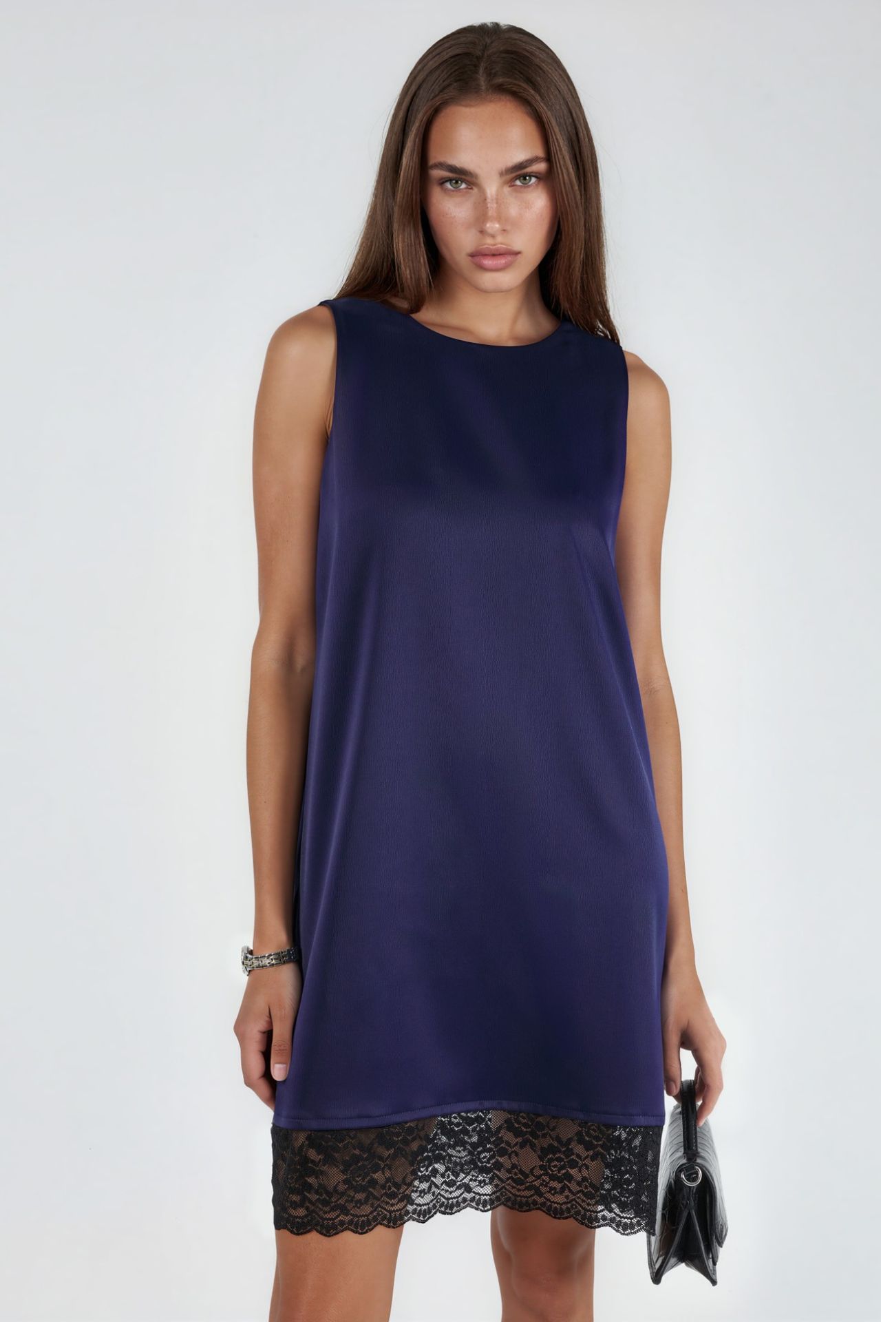 Satin Mini Dress with Lace Detail 1