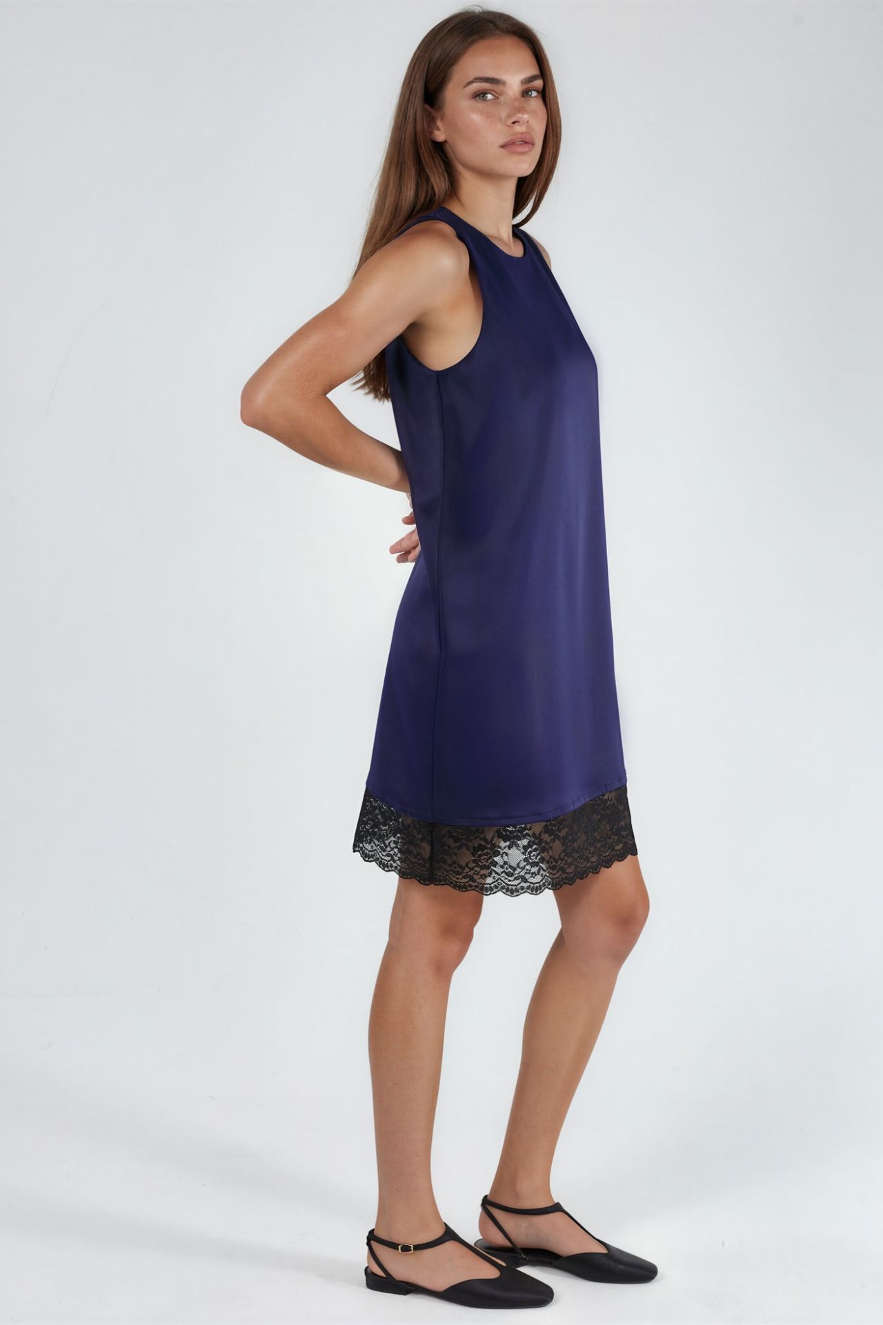 Satin Mini Dress with Lace Detail 2