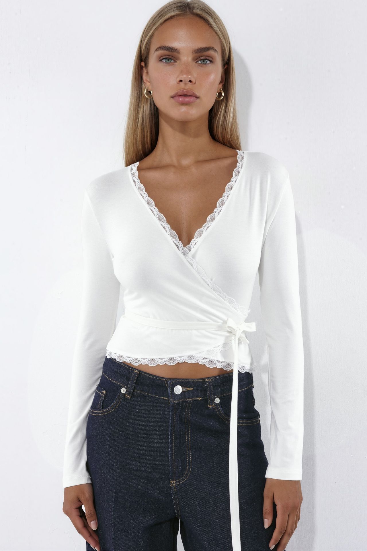 Wrap Lace Detail Soft Knit Crop Top 4