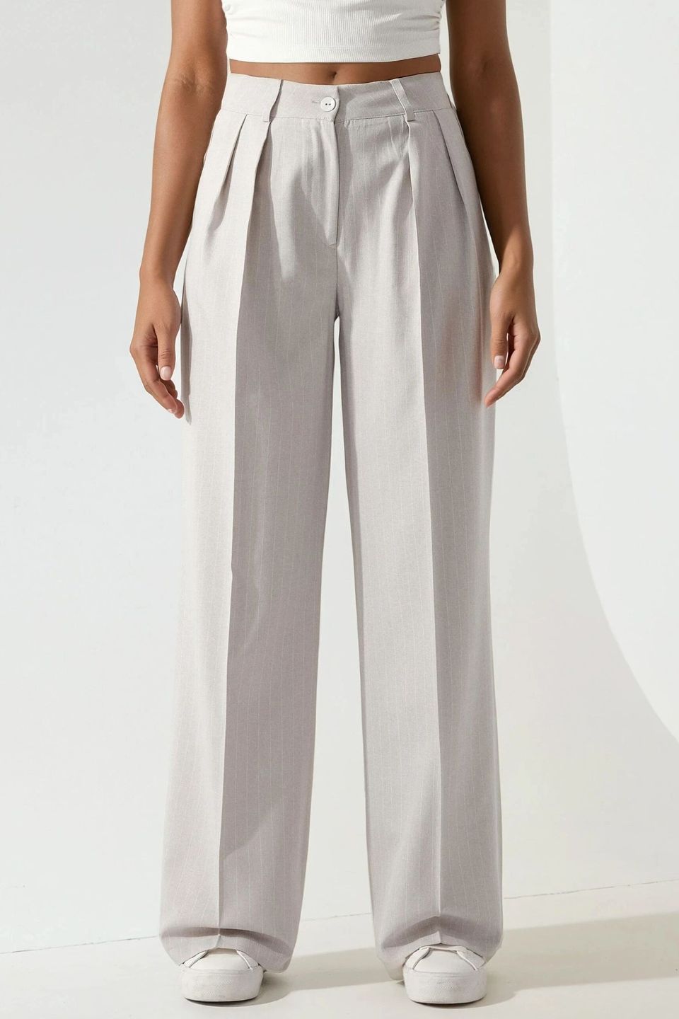 Striped Wide Leg Pleated Palazzo Pants