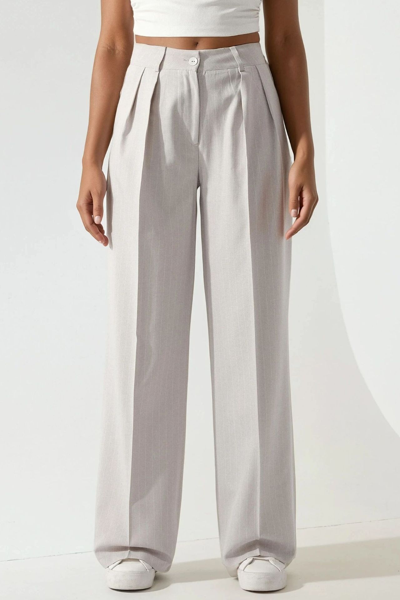 Striped Wide Leg Pleated Palazzo Pants