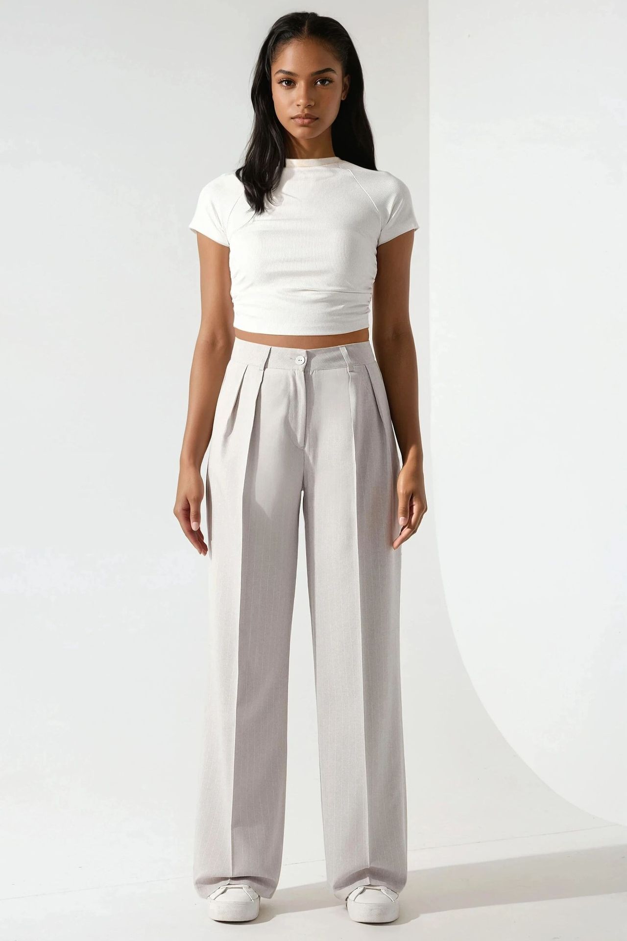 Striped Wide Leg Pleated Palazzo Pants