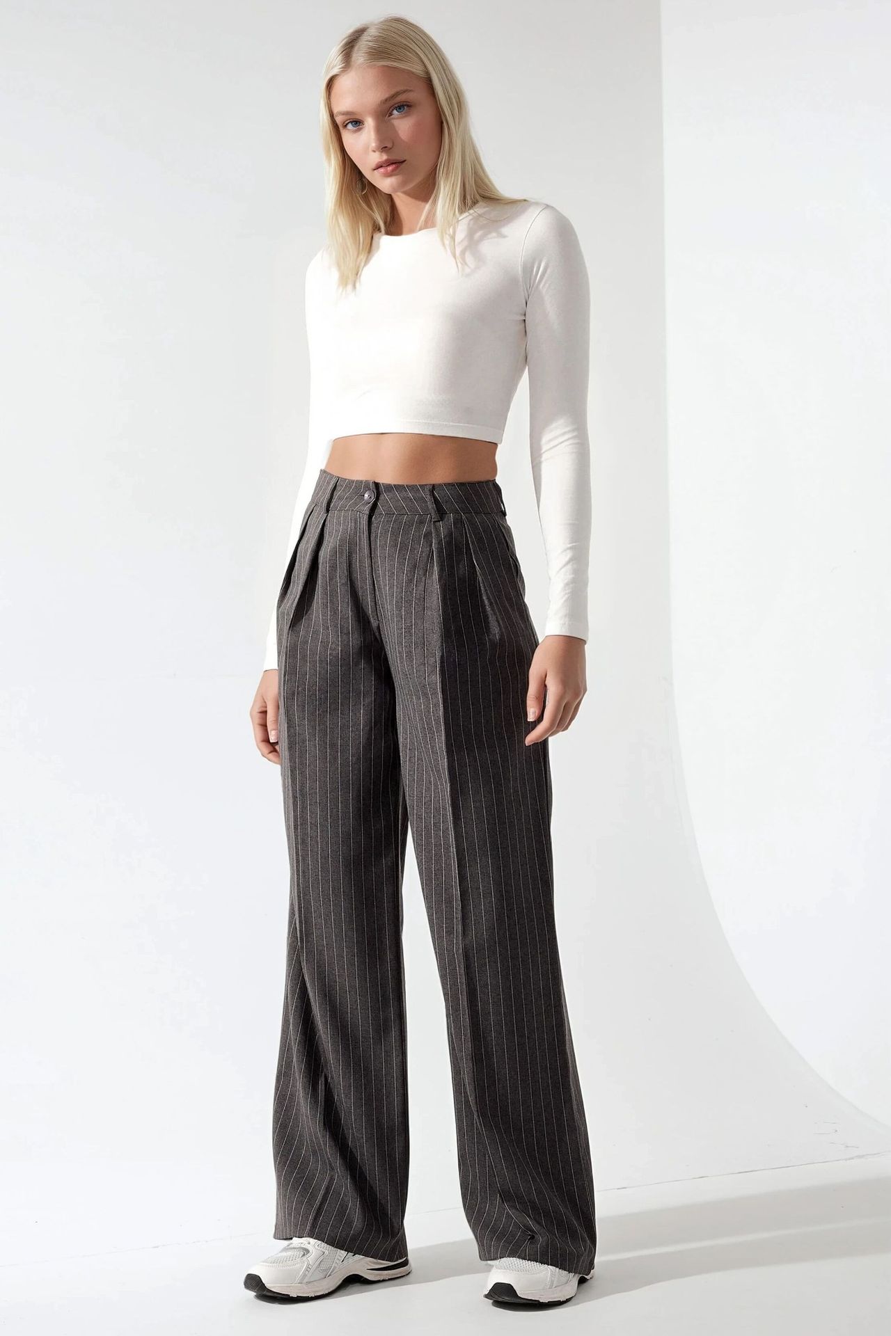 Striped Wide Leg Pleated Palazzo Pants