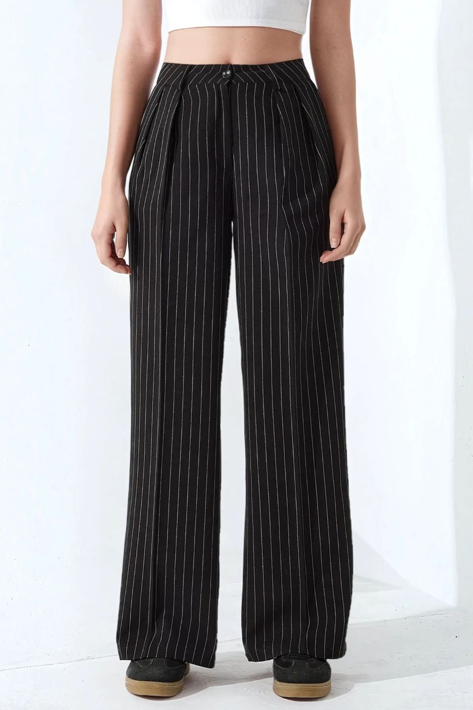 Striped Wide Leg Pleated Palazzo Pants