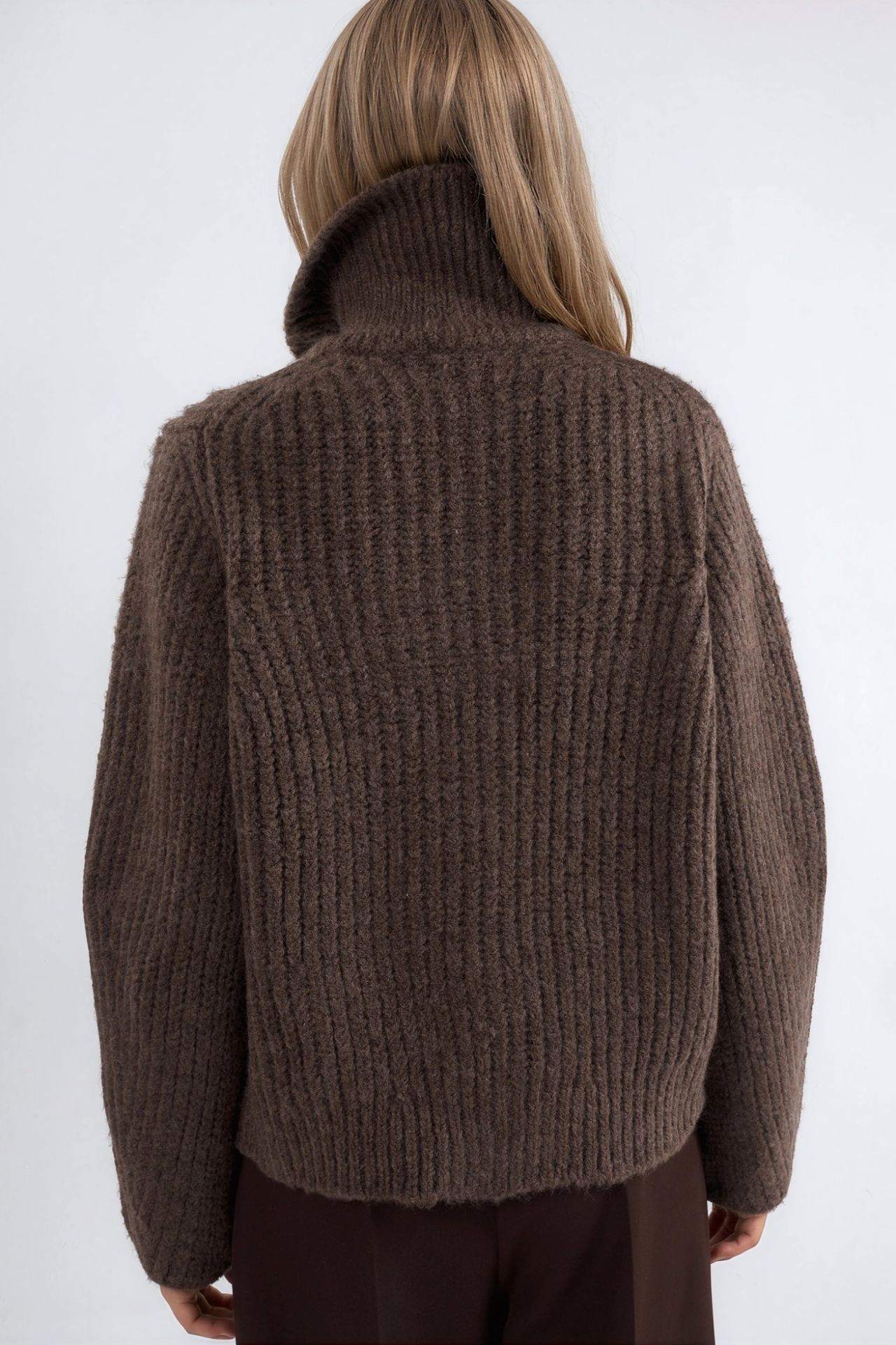 Thick Textured Turtleneck Zip-Up Cardigan 3