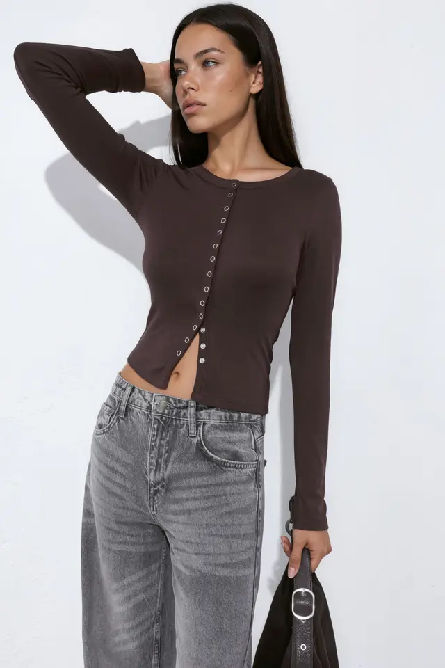 Knit Top with Full Front Snap Buttons