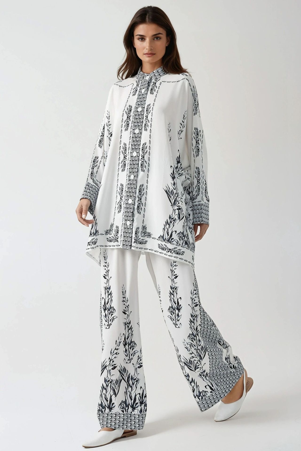 Printed Shrt & High Waist Wide Leg Two-Piece Set