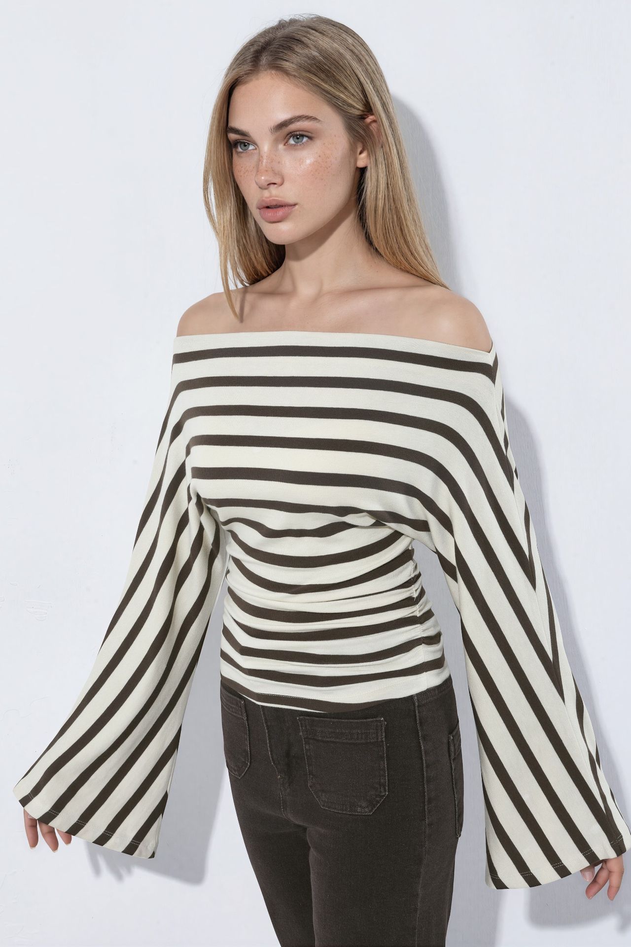 Striped Boat Neck Long Sleeve T-Shirt 1