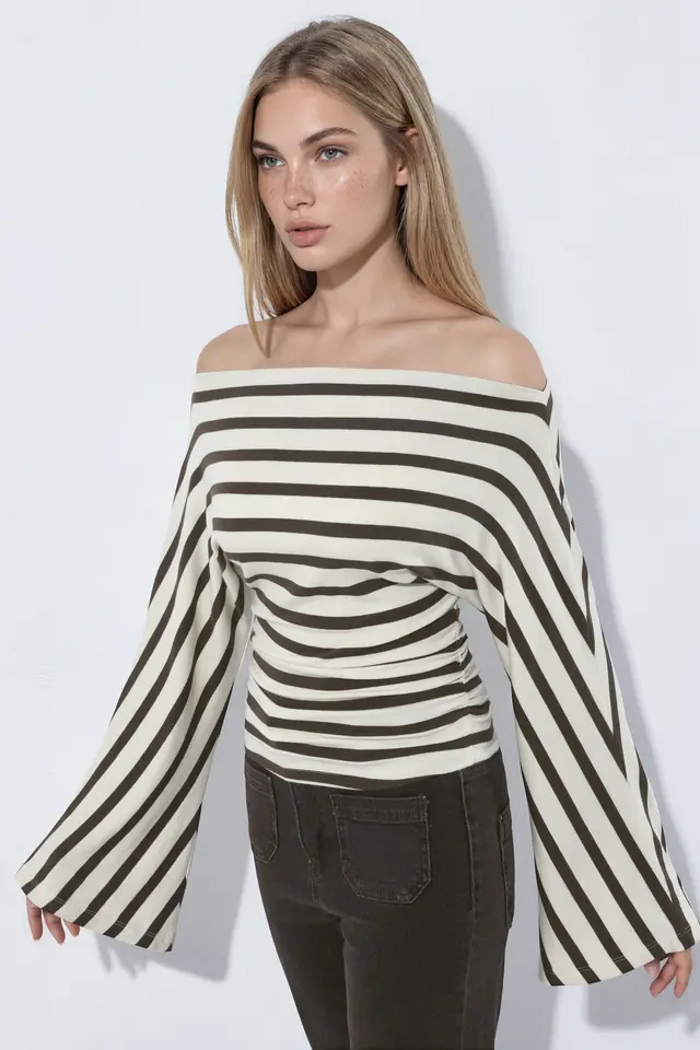 Striped Boat Neck Long Sleeve T-Shirt