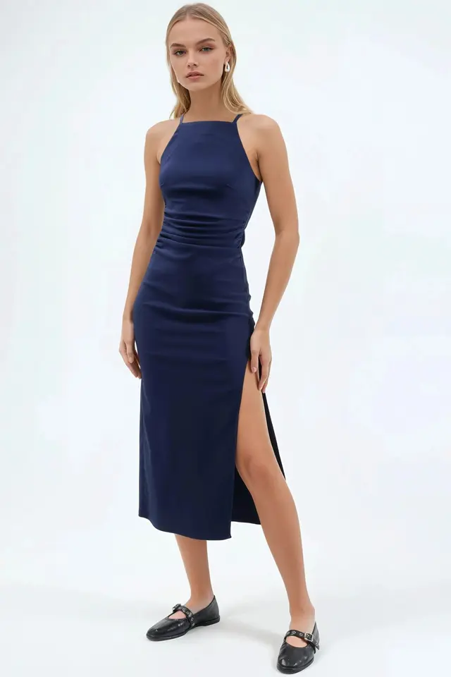 Halter Neck Midi Dress with Slit