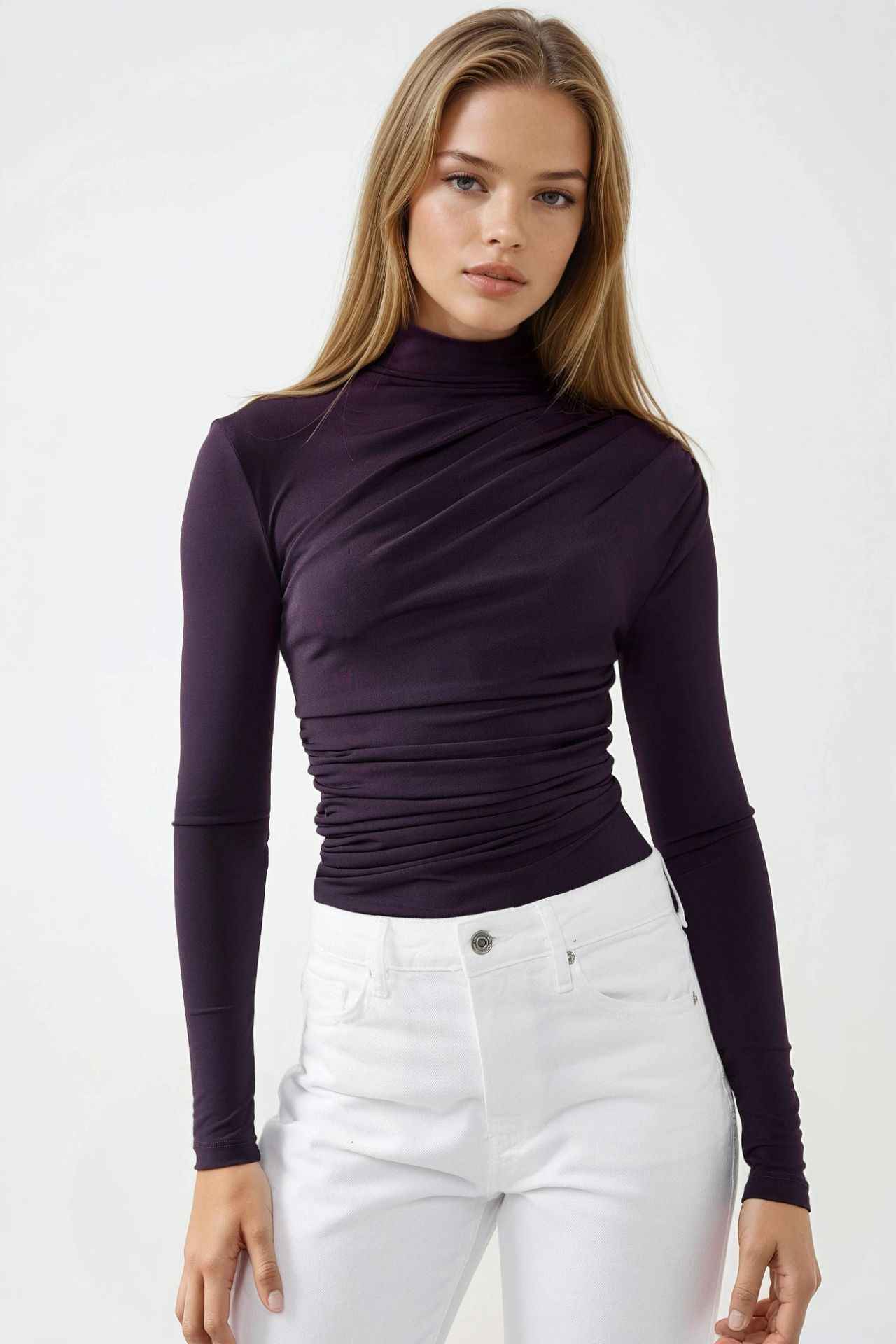 High Collar Drape Detail Blouse 3