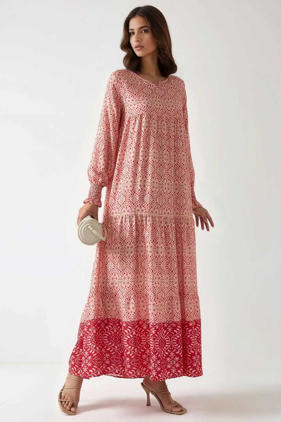 Printed Viscose Maxi Dress with Crew Neck