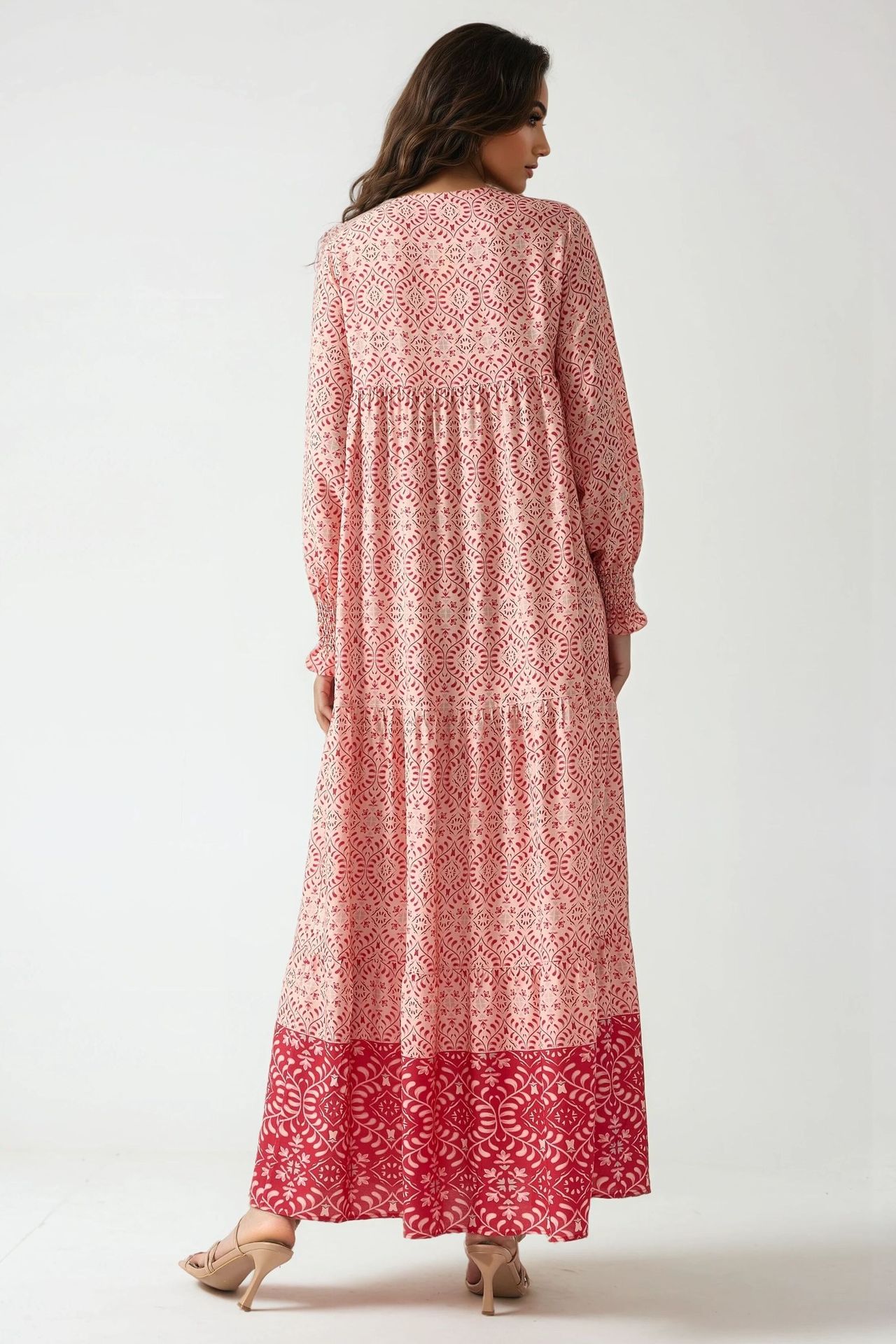 Printed Viscose Maxi Dress with Crew Neck 6