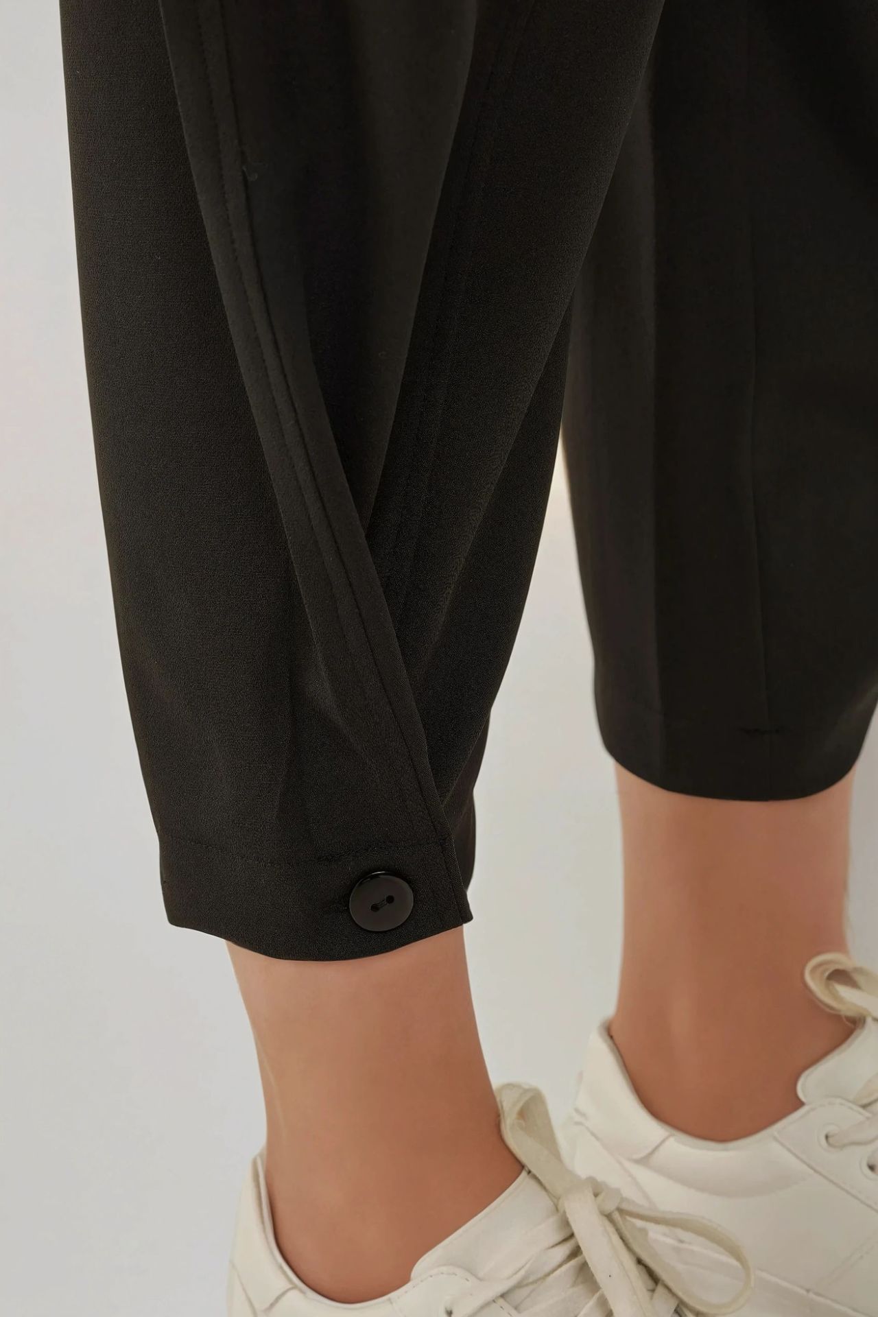 High Waist Tapered Pants with Waist Button Detail