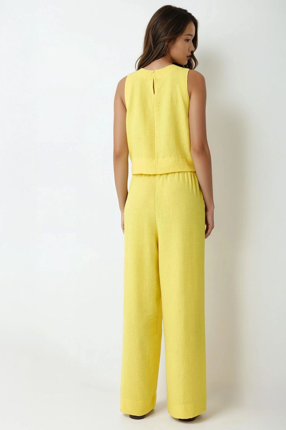 Linen Feel Blouse & Elastic Waist Pants Two-Piece Coord Set