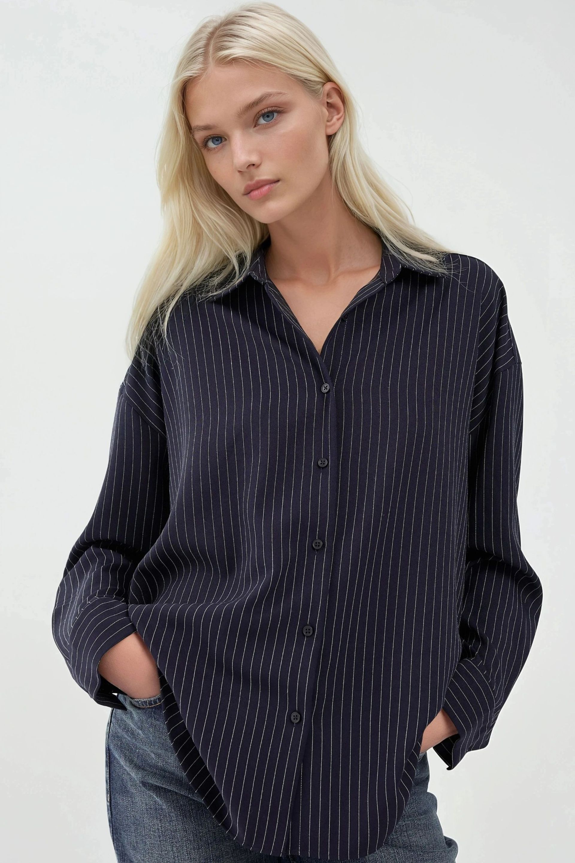 Blue Oversize Striped Shirt Women